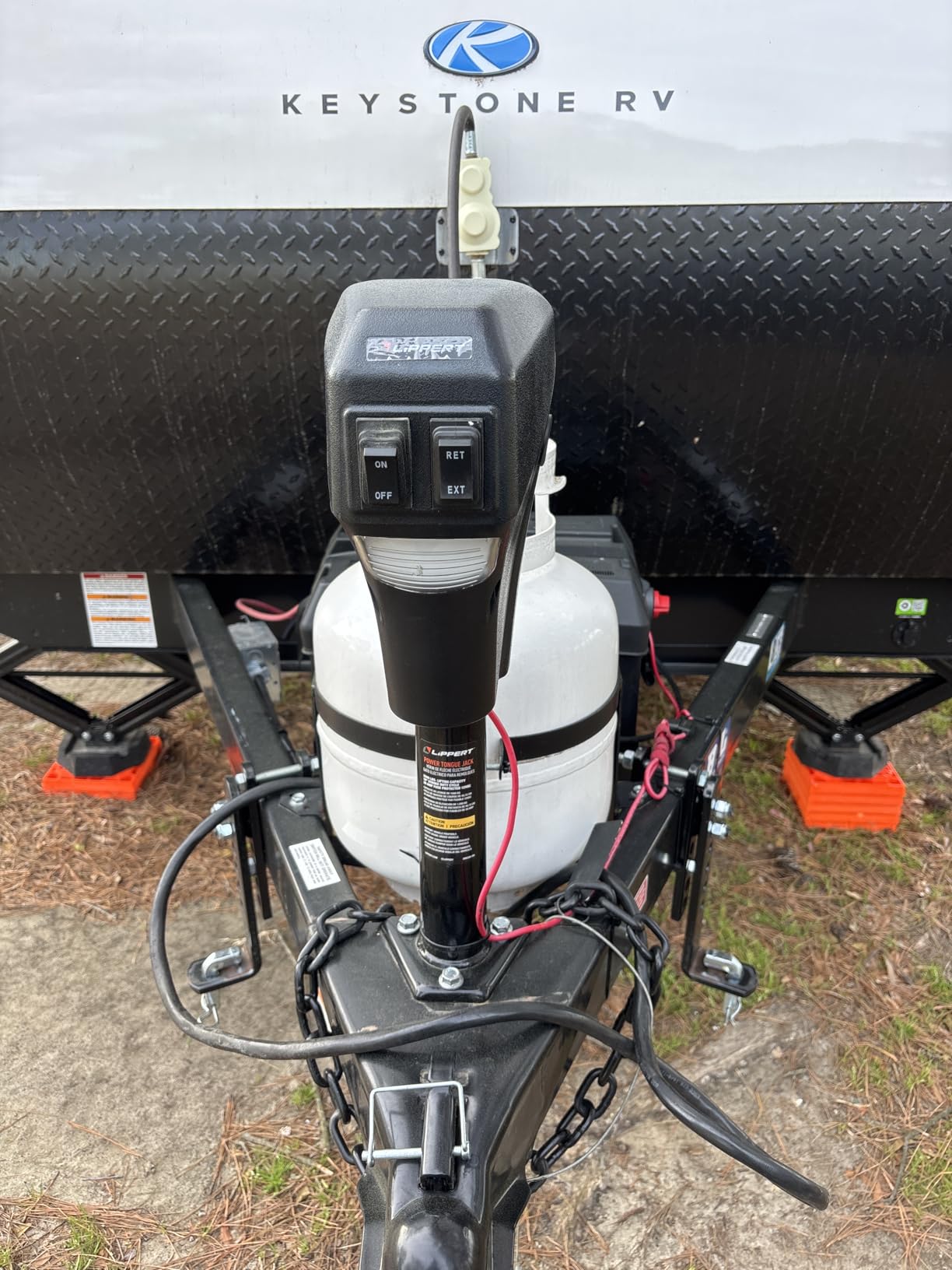 Lippert Power Tongue Jack Electric Trailer A-Frame, 3,500 lbs. 18-Inch Stroke, 5.4-Inch Foot Pad, Durable Textured Casing, Emergency Manual Crank Override, 10.75