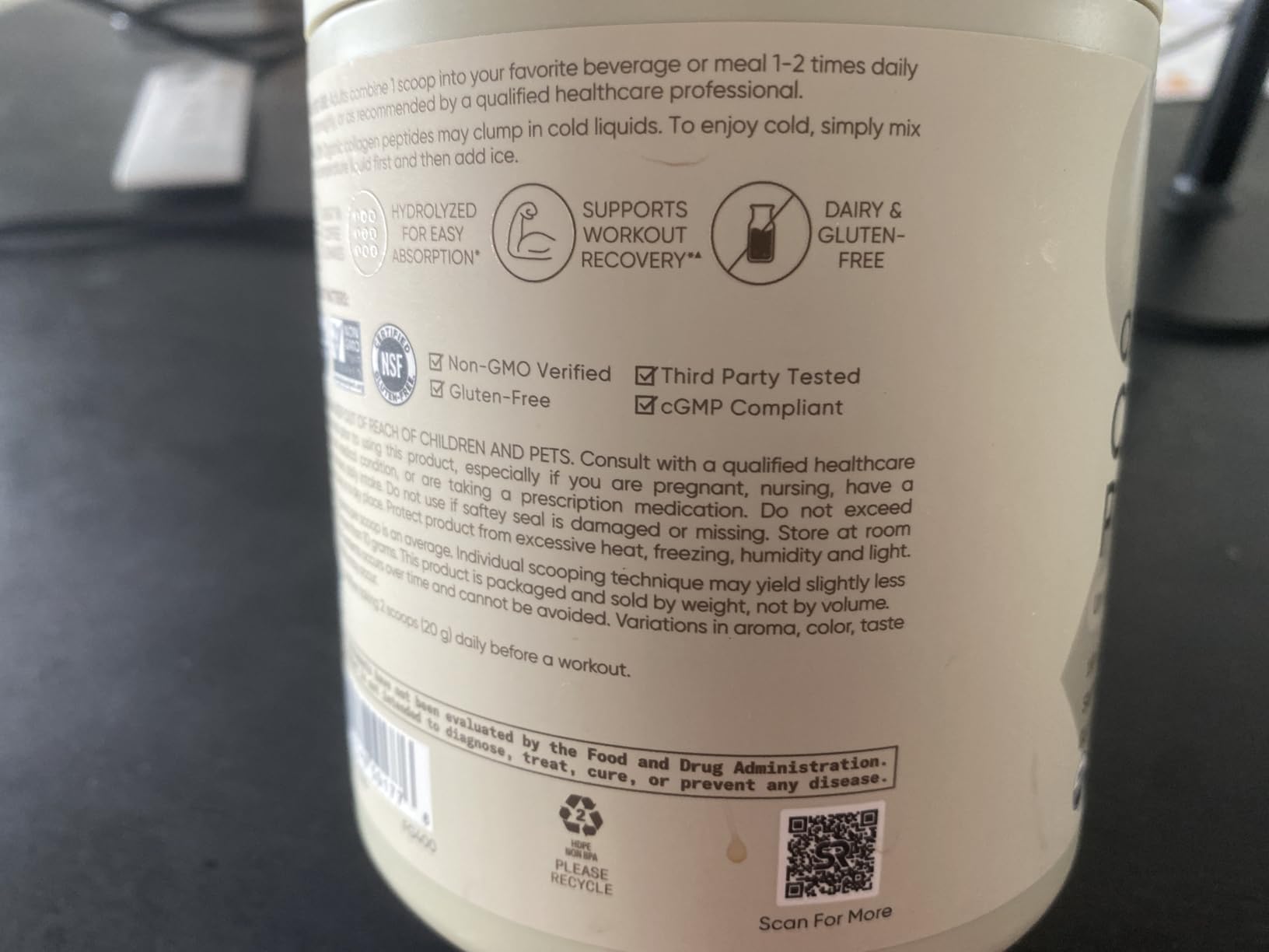 Sports Research Collagen Peptides Protein Powder, 16oz (Unflavored) | 11g Grass-Fed Collagen, 10g Protein & 18 Amino Acids per Scoop - Hair, Skin & Joint Support customer photo 2