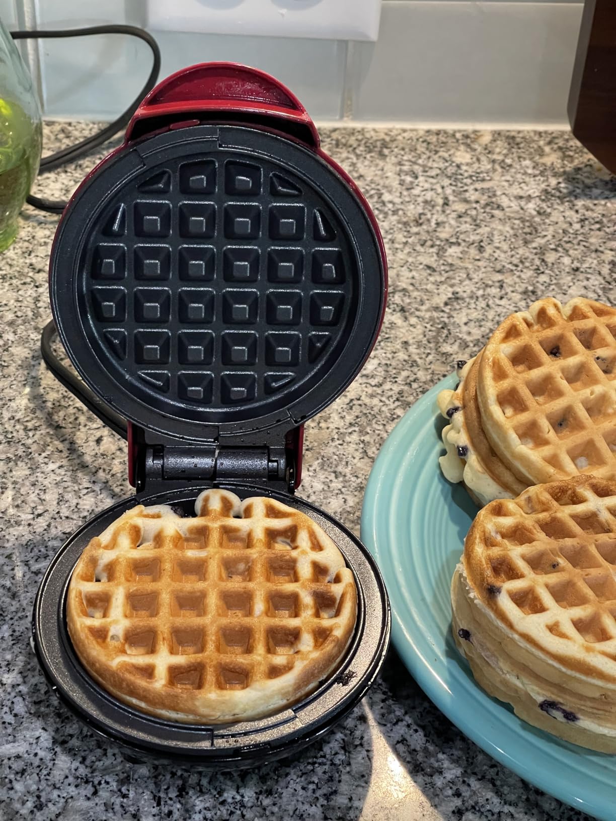 Dash Mini Waffle Maker- Compact Electric Iron for Creative Homemade Treats - Nonstick Surface - Easy-to-Clean - Perfect for Kids & Families - Red customer photo 1