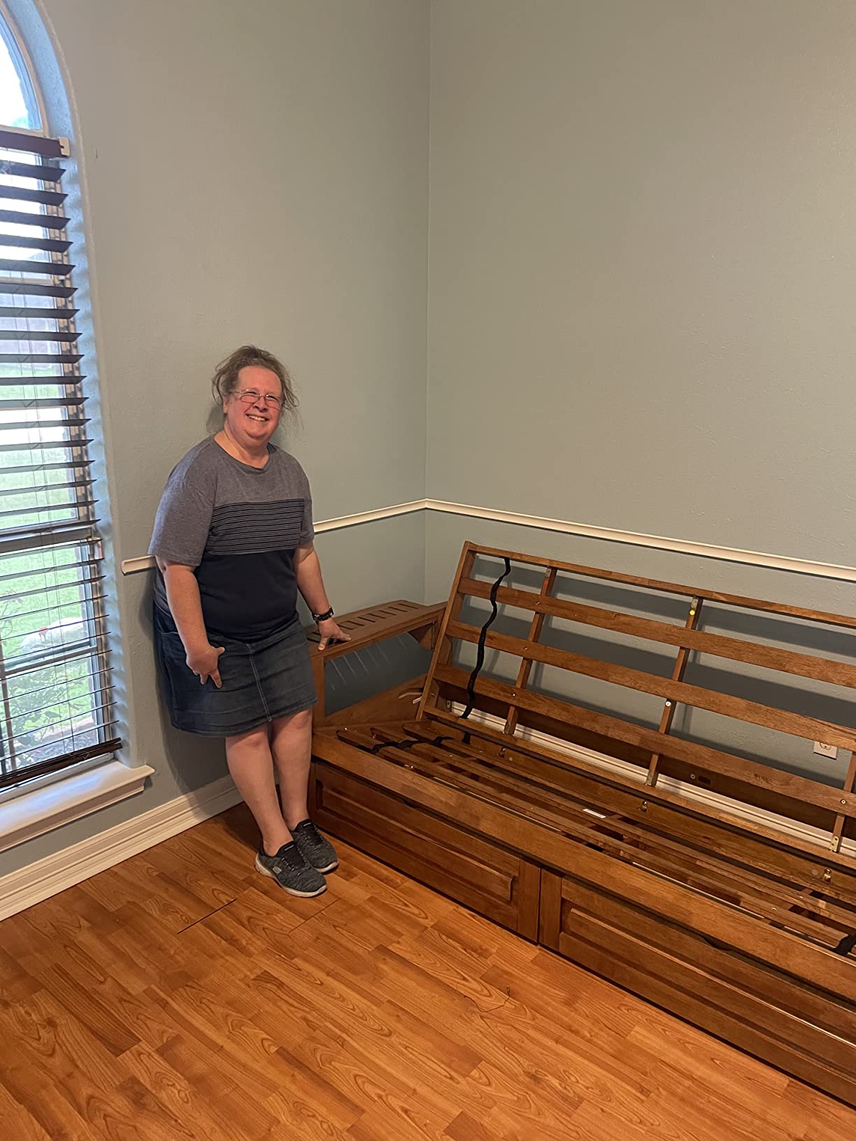 Brentwood Tray Arm Full Size Wood Futon Frame and Storage Drawers - Heritage Finish customer photo 1