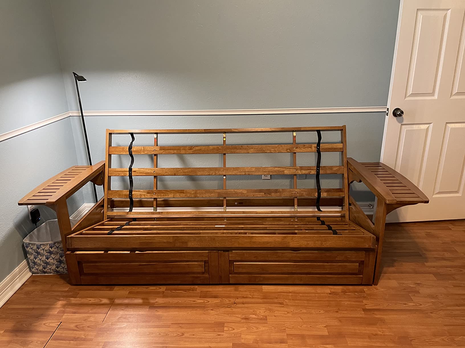 Brentwood Tray Arm Full Size Wood Futon Frame and Storage Drawers - Heritage Finish customer photo 2