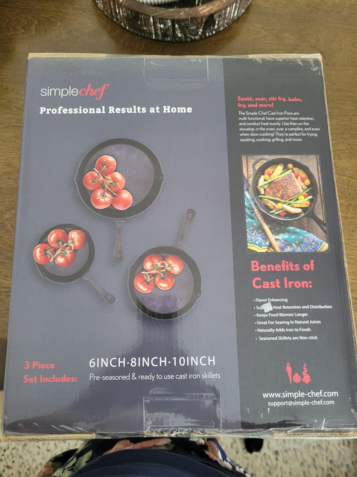 Cast Iron Skillet 3-Piece Set w/Cookbook - Heavy-Duty Professional Restaurant Chef Quality Pre-Seasoned Pan Cookware - 10