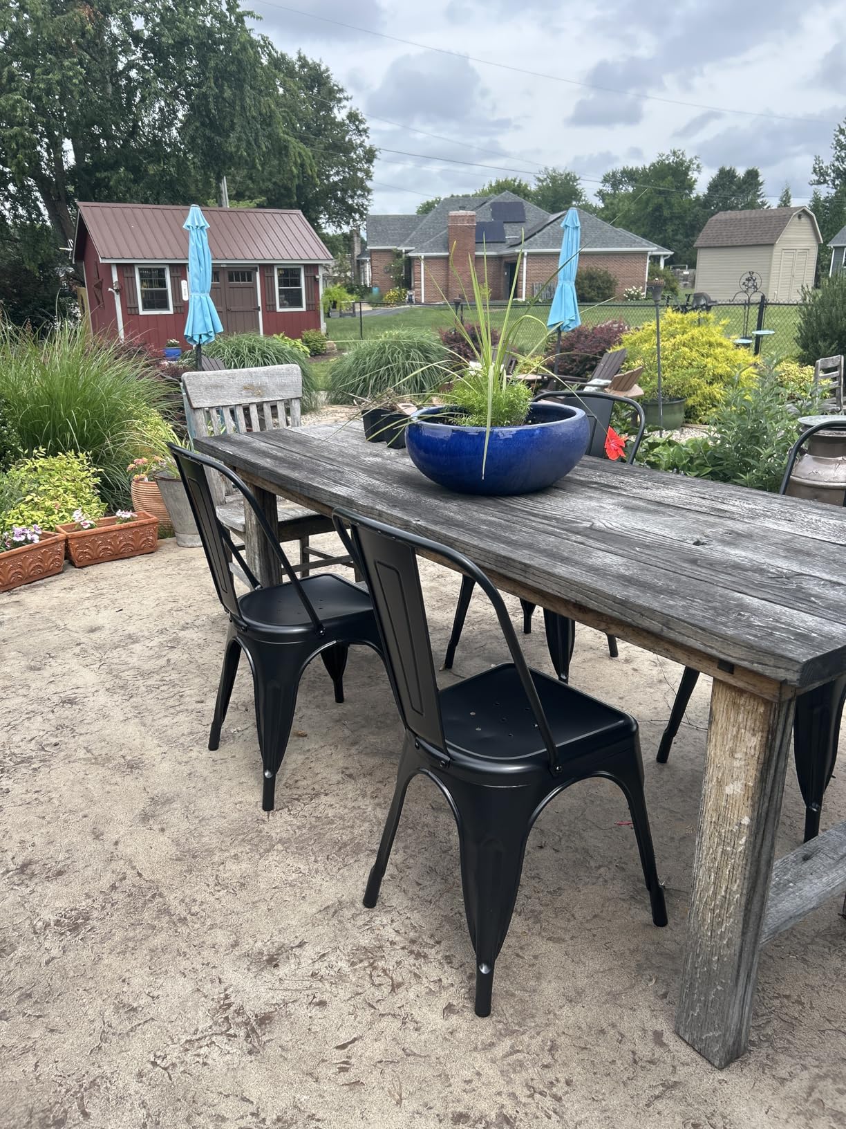 FDW Metal Dining Chairs Set of 4, Black Stackable Tolix Side Chairs with Backrest, Indoor/Outdoor Use, 330 lbs Capacity customer photo 1