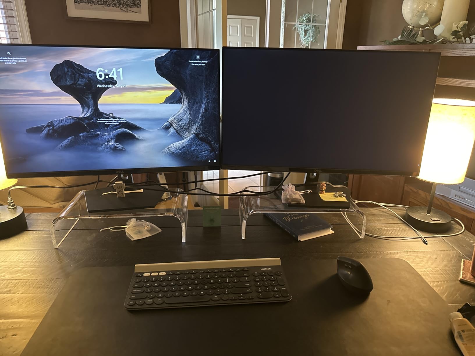 AboveTEK Acrylic Monitor Stand, Premium Large Monitor Riser 20 inch, Crystal Clear Acrylic Computer Stand Laptop Desk Stand for Home Office Printer TV Screen Keyboard Storage customer photo 1