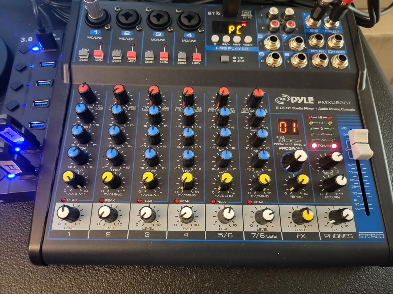 Pyle Professional 8 Channel Audio Mixer with Bluetooth - DJ Sound Board - USB Computer Input - Built-in MP3 Player - 48V Phantom Power - 3 Band EQ - 16-Bit DSP FX - Band, Studio Ready - PMXU83BT customer photo 1