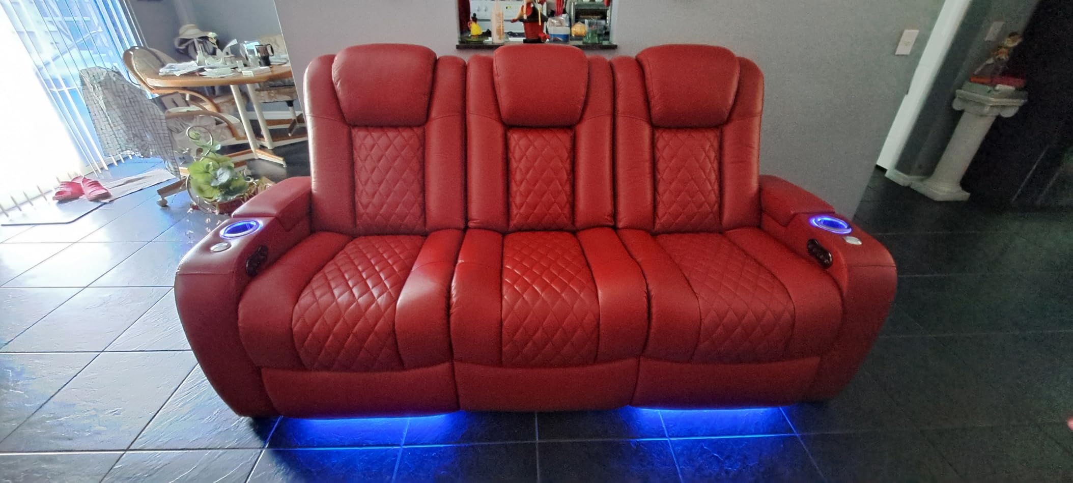 Seatcraft Anthem Home Theater Seating - Italian Leather - Power Recline Sofa - Fold-Down Table - Powered Headrests - Arm Storage - USB Charging - Cup Holders, Black customer photo 2