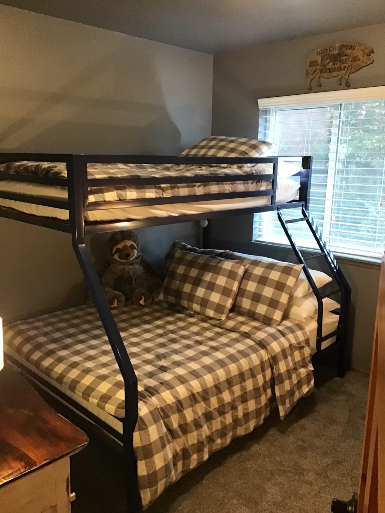 Novogratz Maxwell Metal Bunk Bed Frame for Kids and Teens, with Angled Ladder, High Guardrail and Metal Slats, No Boxspring Required, Underbed Storage Space, Twin-Over-Full, Gray customer photo 1