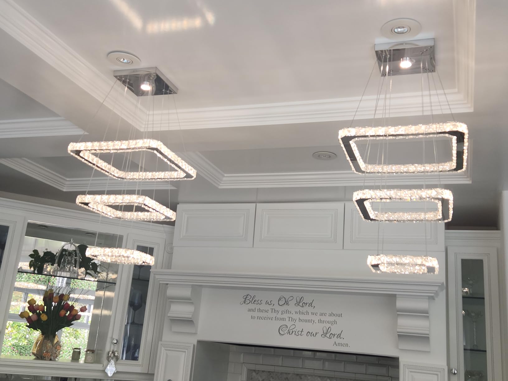 Modern Crystal Chandelier LED Ceiling Light, Square 3-Ring Height Adjustable 47W K9 Crystal Pendant for Dining Room, Living Room, Bedroom, Foyer, Cool White 6000K customer photo 1