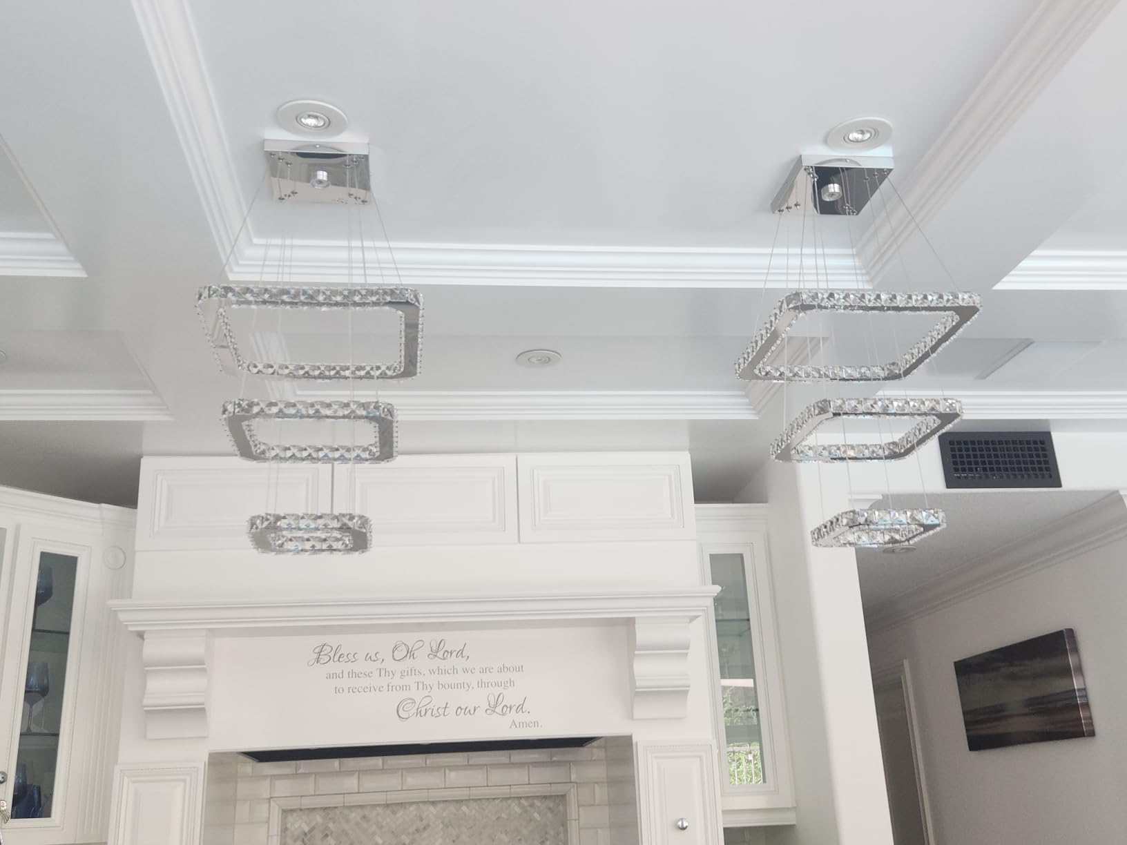 Modern Crystal Chandelier LED Ceiling Light, Square 3-Ring Height Adjustable 47W K9 Crystal Pendant for Dining Room, Living Room, Bedroom, Foyer, Cool White 6000K customer photo 2