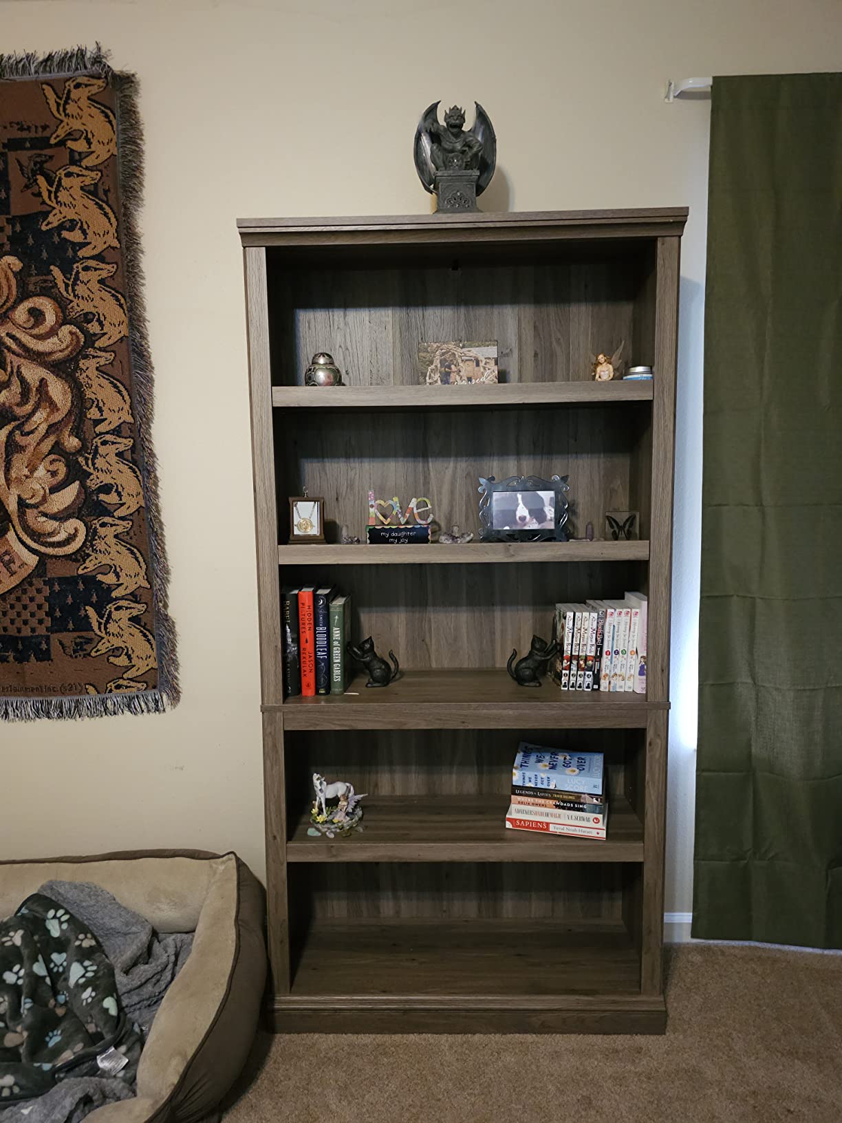 Sauder 5 Tier Book Shelf Wooden Bookcase Multipurpose Bookshelf for Home Office, Living Room, in Chalked Chestnut customer photo 2