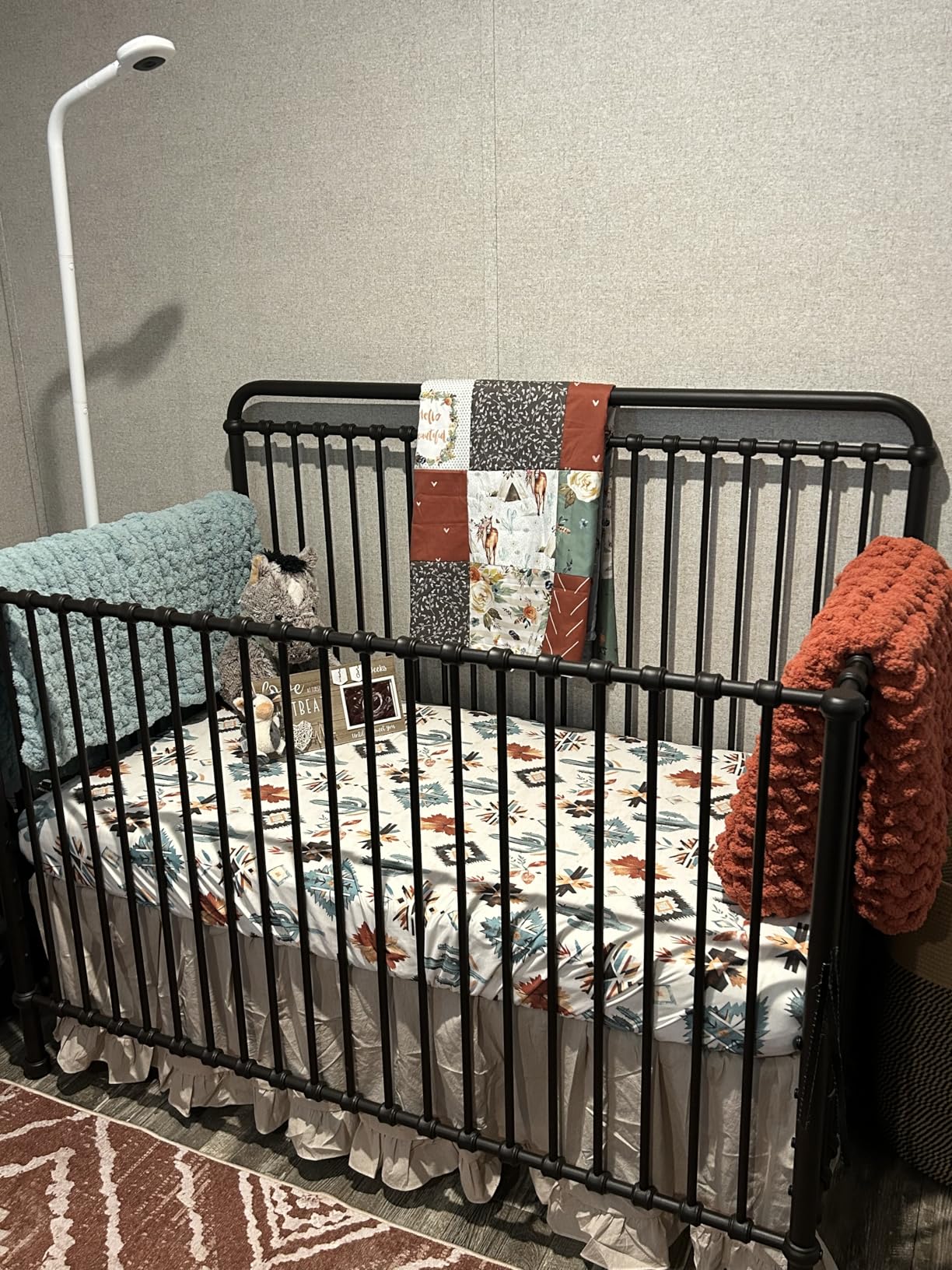 Namesake Winston 4-in-1 Convertible Crib - GREENGUARD Gold Certified Metal Baby Crib Convertible to Toddler Bed, Daybed, Full Size Bed w/ 4 Mattress Heights - Vintage Gold Bedside Crib for Baby customer photo 2