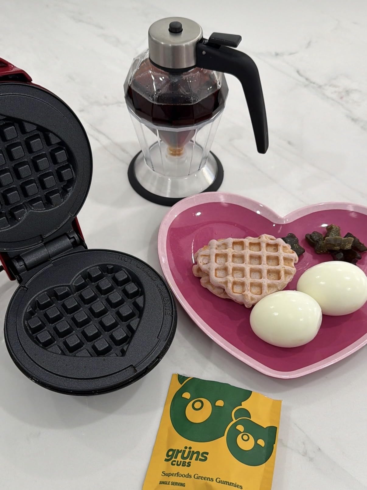 Dash Mini Waffle Maker- Mini Machine for Creative Homemade Treats - Nonstick Iron with Unique Print Design - Stylish Waffle Machine - Red Heart customer photo 1
