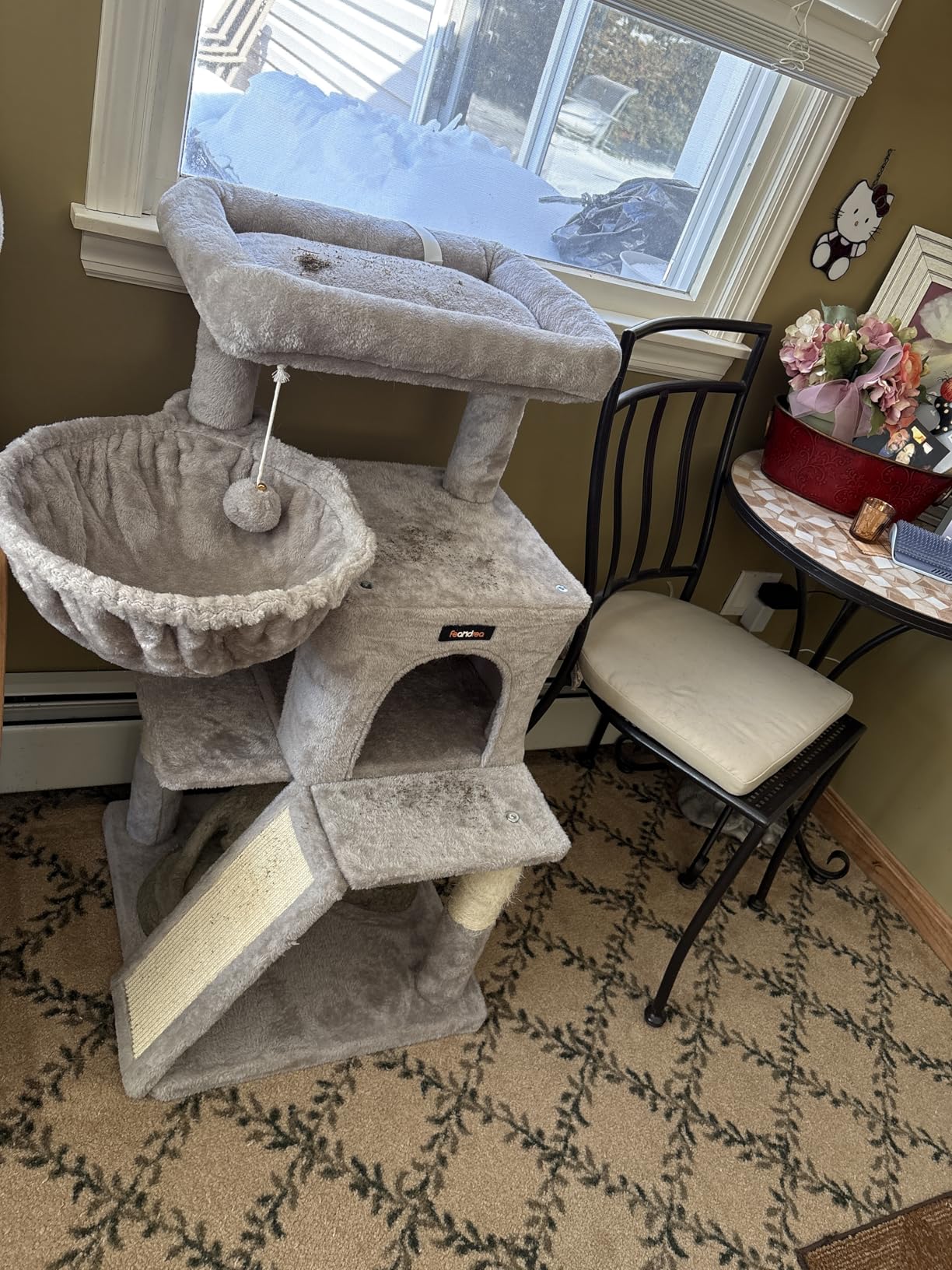 Feandrea Cat Tree, 37.8-Inch Cat Tower, Multi-Level Condo with Widened Perch, Scratching Posts and Ramp, 2-Door Cave, Hammock, Light Gray UPCT51W customer photo 1