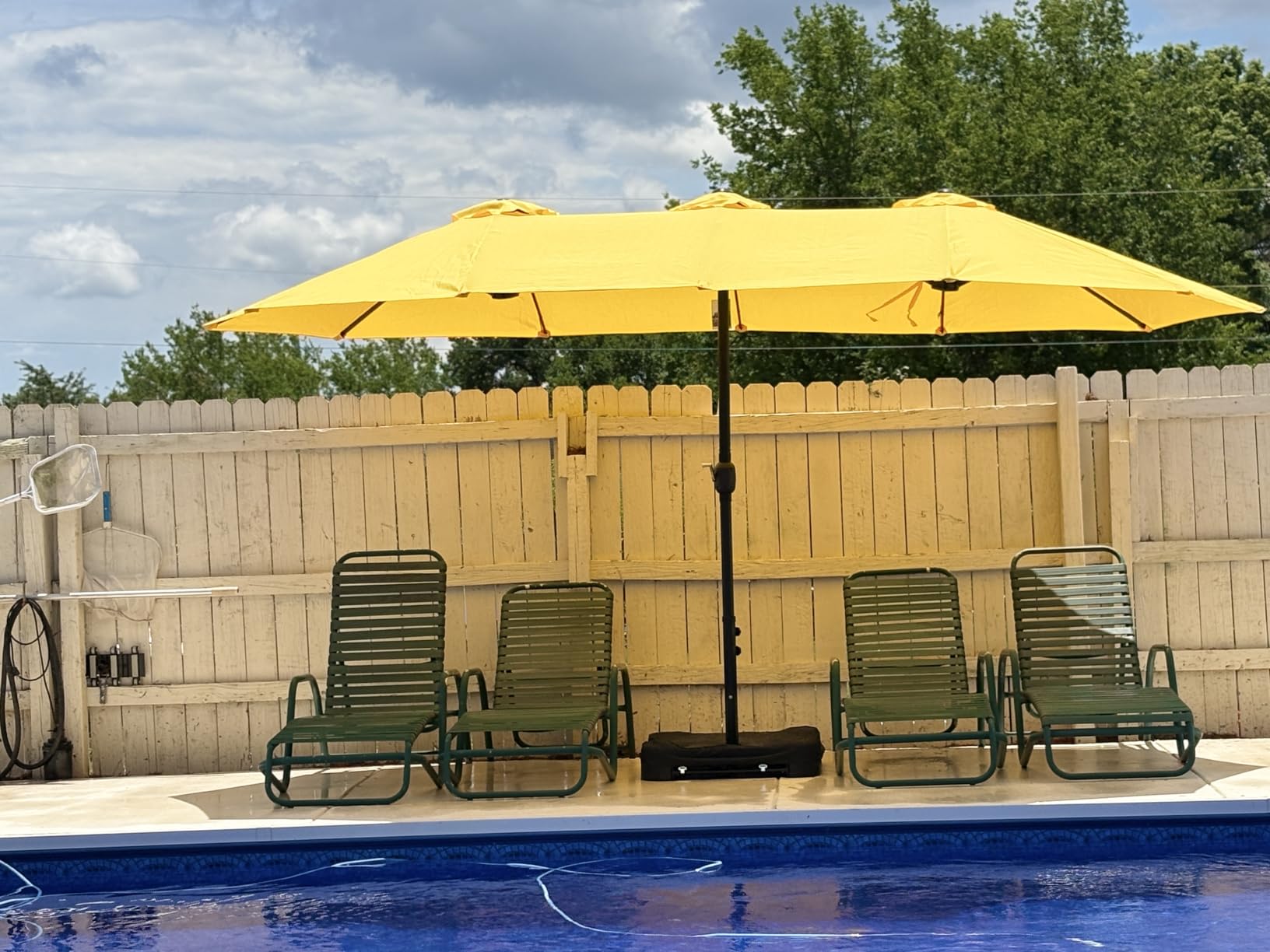PHI VILLA 15ft Large Patio Umbrellas with Base Included, Outdoor Double-Sided Rectangle Big Market Umbrella with Stand, Outside Umbrellas for Poolside Lawn Backyard, Beige customer photo 2