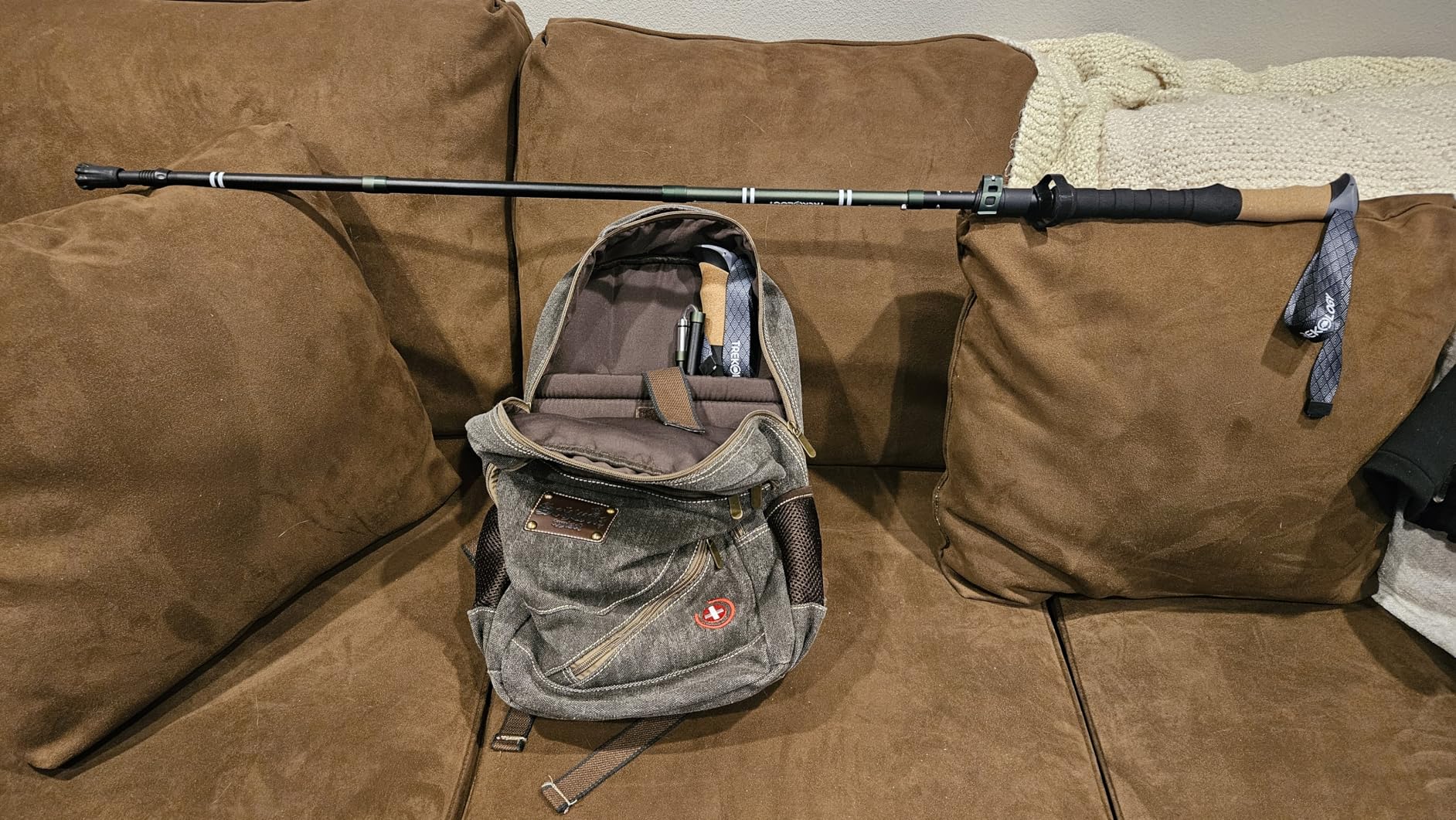 Trekology Trek-Z Cork Grip Collapsible Lightweight Hiking Trekking Poles | Adjustable folding aluminum walking stick for men, women and seniors; foldable, retractable staff for travel and balance customer photo 1