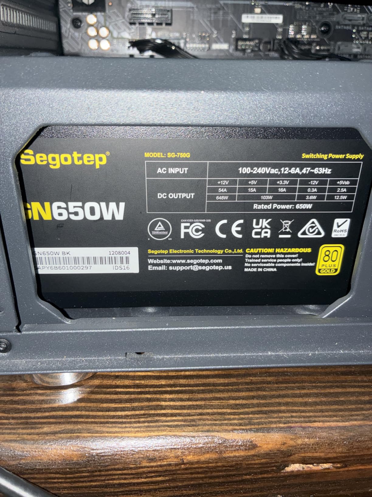 Segotep 650W 80 Plus Gold Certified Non-Modular ATX Power Supply with 6+2 Pin Connectors PFC Protection and RoHS Compliance, 120mm Silent Fan Gaming PSU GN-650 Black customer photo 2