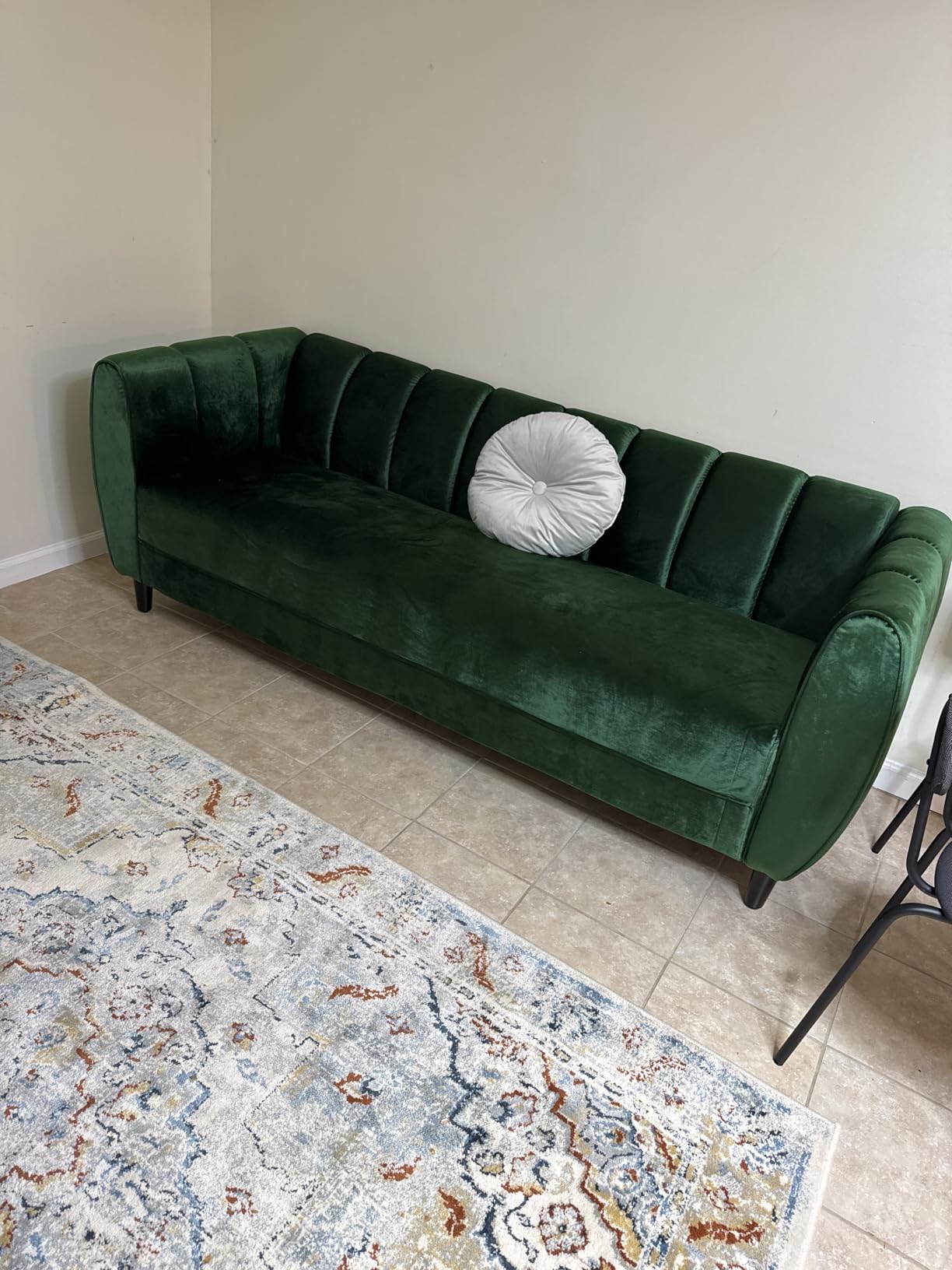 Christopher Knight Home Miranda Velvet 3 Seater Sofa, Emerald, Dark Brown customer photo 1
