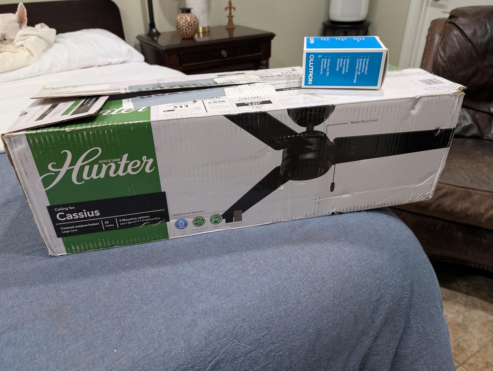 Hunter 44 inch Outdoor or Indoor Ceiling Fan No Light - Black Ceiling Fan without Light, For Patio, Porch, Garage, or Living Room, Standard Mount, 3 Blades, Pull Chain - Cassius 50260, Matte Black customer photo 2