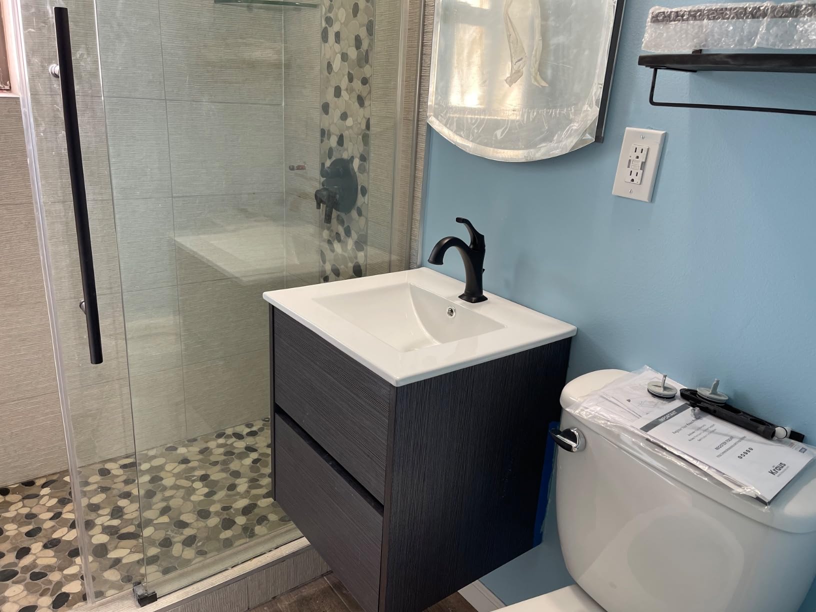 Blossom 48 Inch Floating Bathroom Vanity with Ceramic Sink - Modern Wall Mounted All-Wood Cabinet - 5-Layer Moisture Proof Finish - Pre-Assembled Silver Grey - Soft Close U-Shaped Drawers customer photo 2