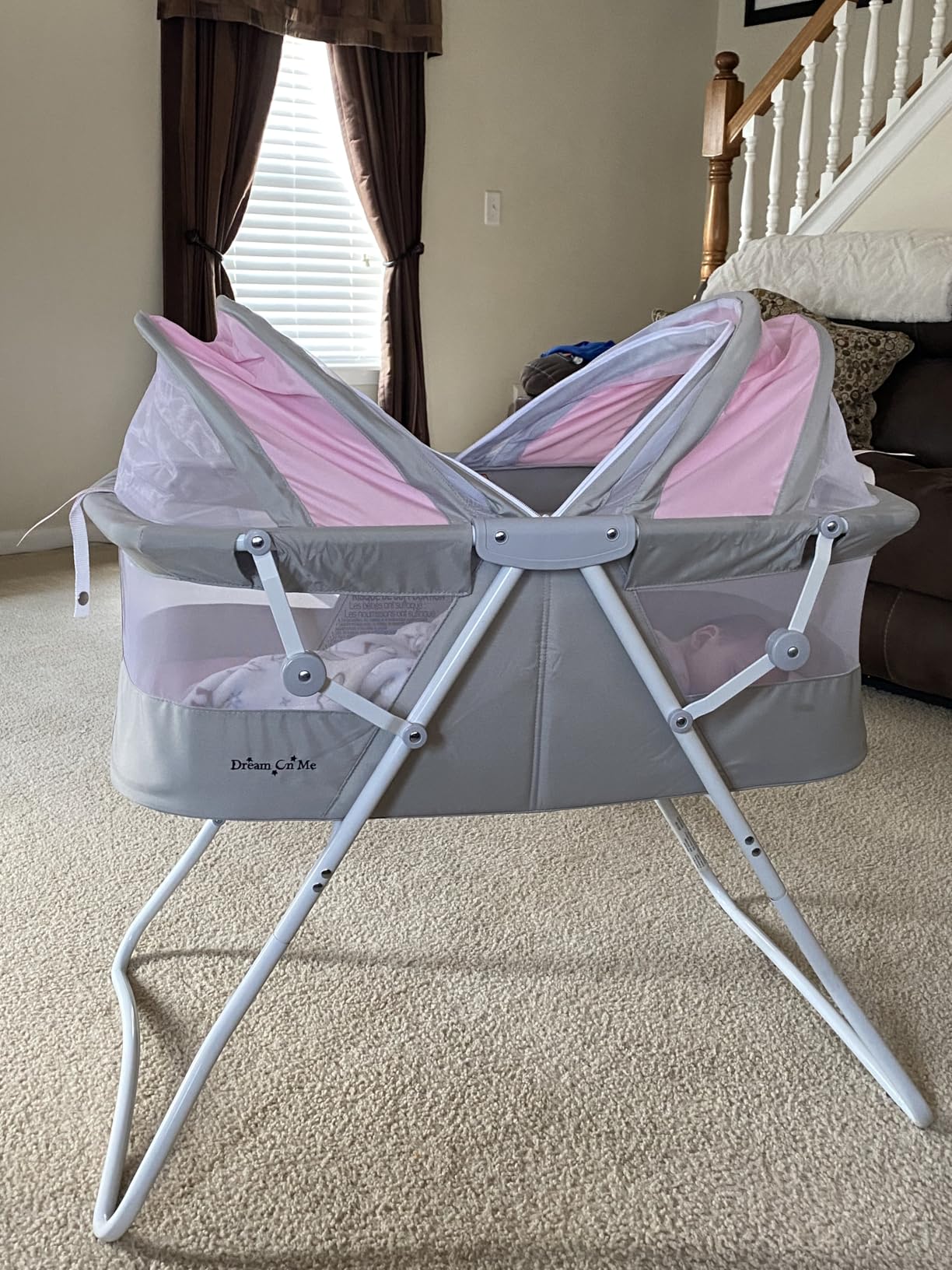 Dream On Me Karley Bassinet, Award Winner Lightweight Travel Baby Bassinet, Foldable Bedside Sleeper, Adjustable Double Canopy, Spacious Design, Soft Fabric, Storage Basket - Black customer photo 2