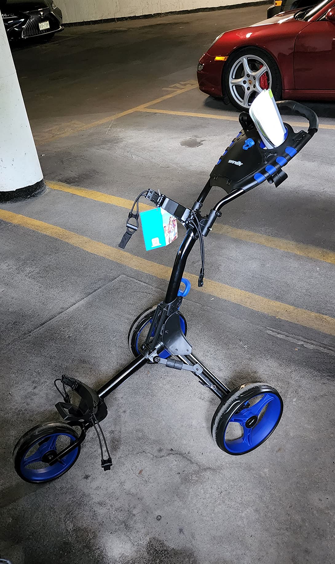 SereneLife Golf Push Cart 3 Wheel Ultra Lightweight Aluminum Foldable Cart with Adjustable Handle customer photo 1