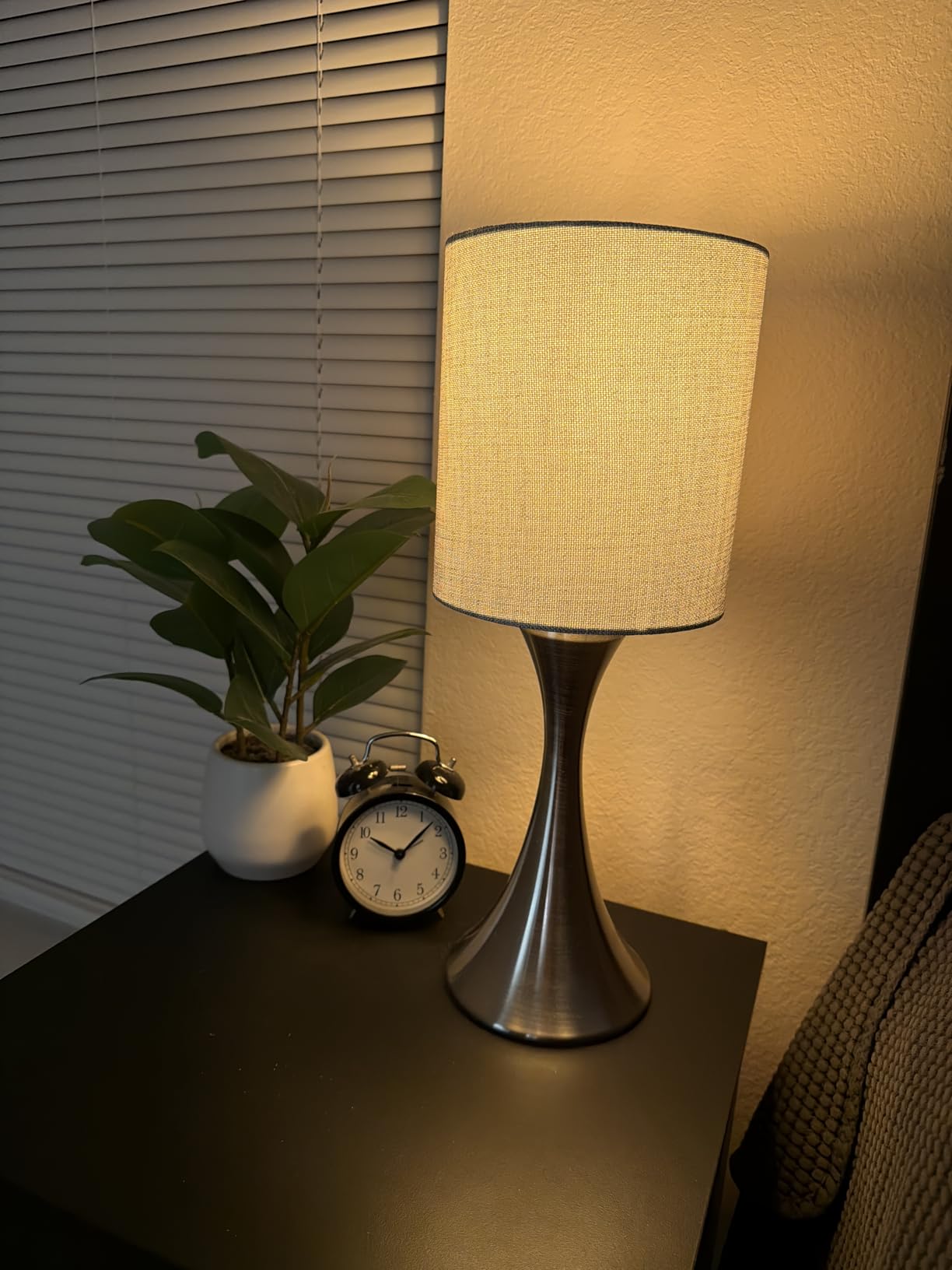 3 Way Touch Control Table Lamp, Dimmable Bedside Desk Lamp with Metal Base Modern Nightstand Lamp Stylish Grey Shade Simple Side Table Lamp for Bedroom, Living Room, Office or Den LED Bulb Included customer photo 1