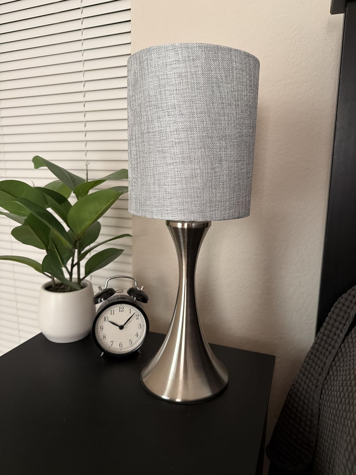 3 Way Touch Control Table Lamp, Dimmable Bedside Desk Lamp with Metal Base Modern Nightstand Lamp Stylish Grey Shade Simple Side Table Lamp for Bedroom, Living Room, Office or Den LED Bulb Included customer photo 2