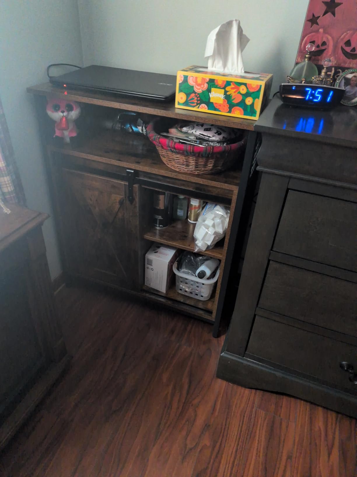 VASAGLE Buffet Cabinet, Coffee Bar Storage Cabinet, Sideboard with 2 Sliding Barn Doors, Adjustable Shelves, 13 x 39.4 x 31.5 Inches, for Living Room, Rustic Brown and Ink Black ULSC092B01 customer photo 1