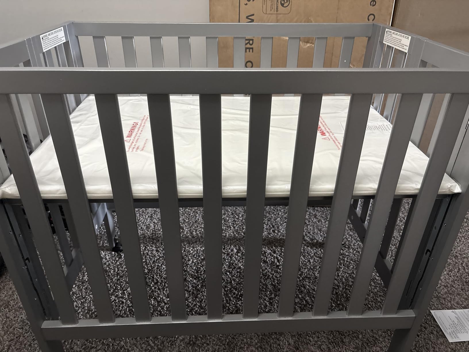 Dream On Me Jett Mini Folding Baby Crib in Pebble Grey, GreenGuard Gold & BSA, Lightweight & Portable, Patented Flat Folding System, Small Spaces & Travel, 1.5 inch Mattress Pad, 3 Heights, Safe Wheels customer photo 1