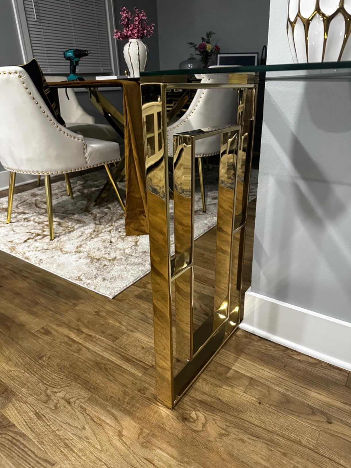 Cortesi Home Laila Console Table Stainless Steel Glass, 15.75
