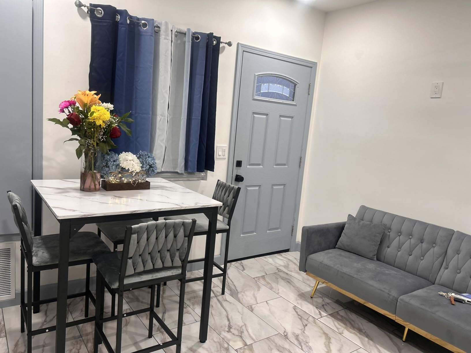 Yakamok Blue and Greyish White Ombre Curtains, Room Darkening Gradient Color Curtains for Bedroom, Light Blocking Thermal Insulated Window Drapes for Living Room(2 Panels, 52x84 Inch) customer photo 2