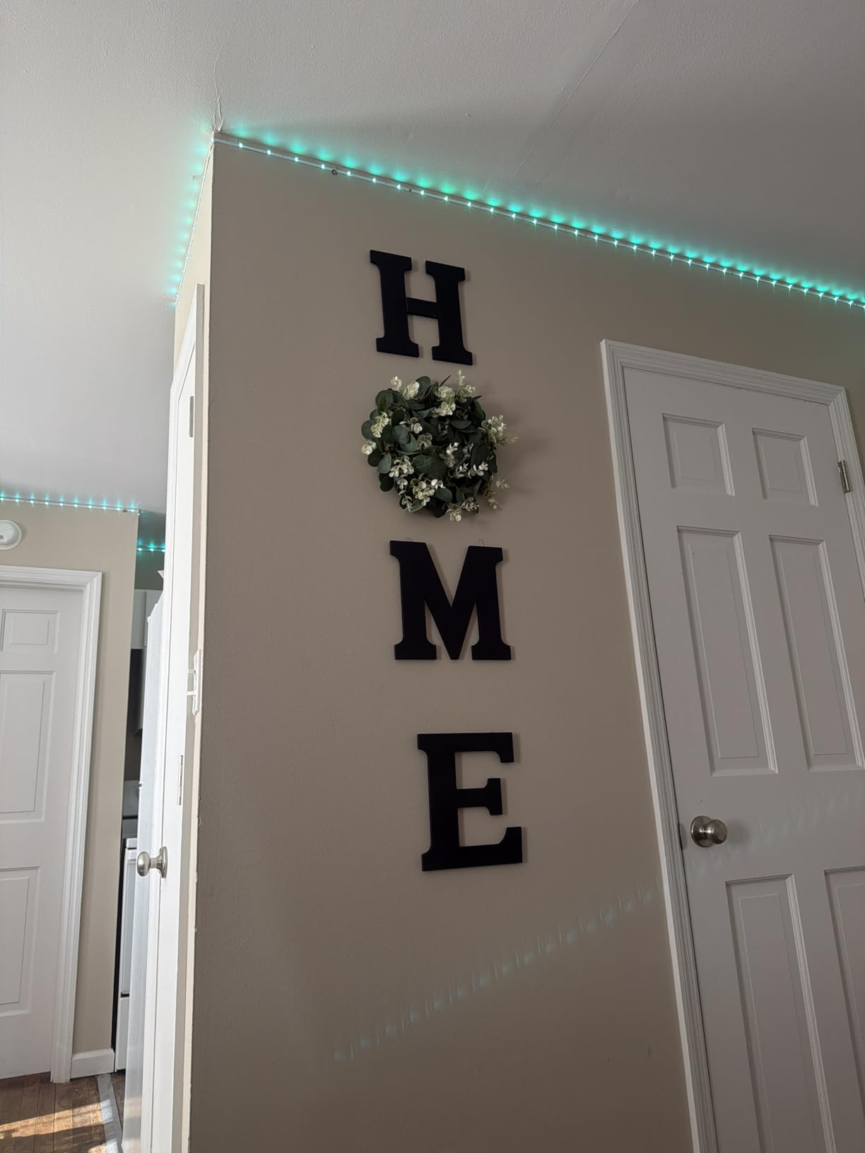 Wood Home Sign with Artificial Eucalyptus Wreath for O, Hanging Farmhouse Wall House Decor Wood Letters for Wall Art Rustic Home Decor, Wall Decor for Living Room Kitchen Entryway (Black) customer photo 1