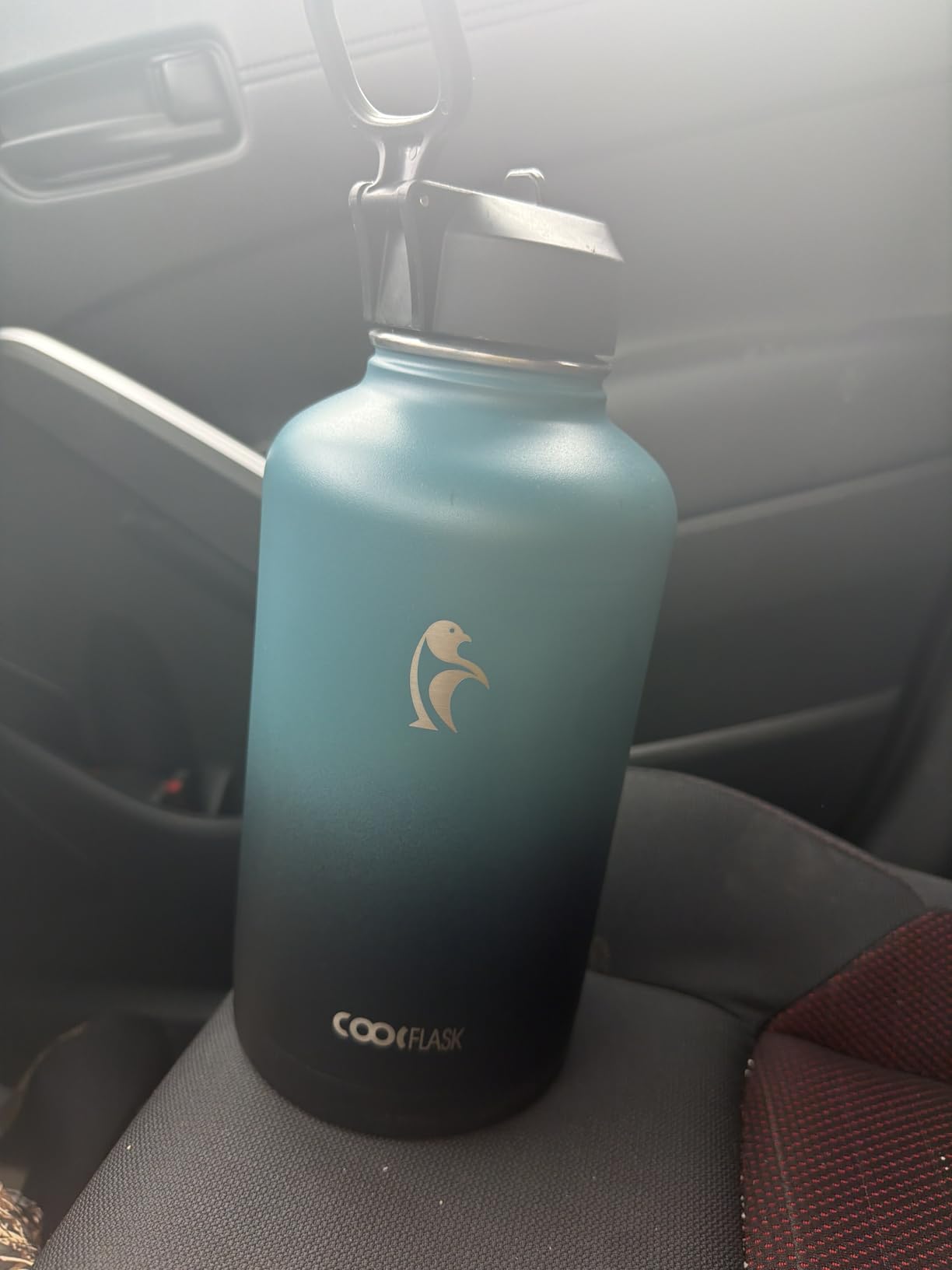 Half Gallon Water Bottle Insulated with Straw & 3 Lids, Coolflask 64 oz Water Jug Large Metal Stainless Steel Wide Mouth for Sports, Gym or Office, Non-BPA Keep Cold 48H Hot 24H, Samurai Cyan customer photo 2