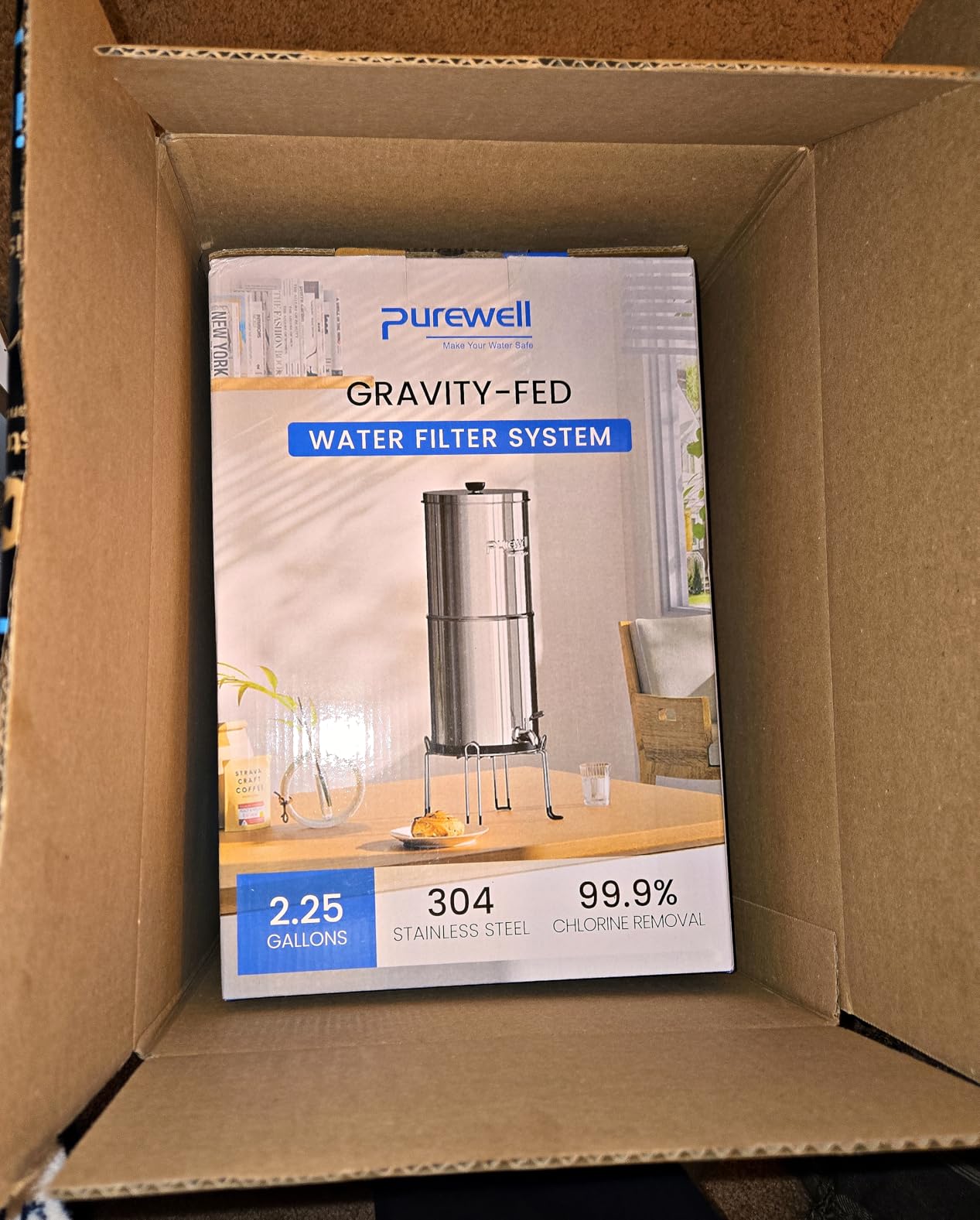 Purewell 3-Stage 0.01μm Ultra-Filtration Gravity Water Filter System, NSF/ANSI 42 and 372 Certification, 304 Stainless Steel Countertop System with 2 Filters and Stand, Reduce 99% Chlorine, 2.25G, PW-OB customer photo 2