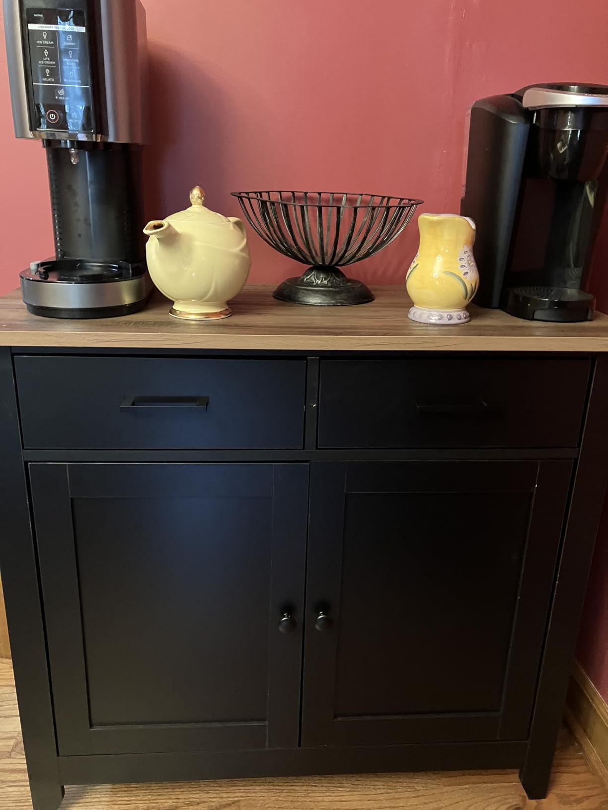 HORSTORS Kitchen Storage Cabinet, Modern Farmhouse Buffet Cabinet with Storage, Coffee Bar with 2 Drawers and 2 Doors, Floor Sideboard Buffet for Living Room, Dining Room, Bathroom, Ivory White customer photo 1