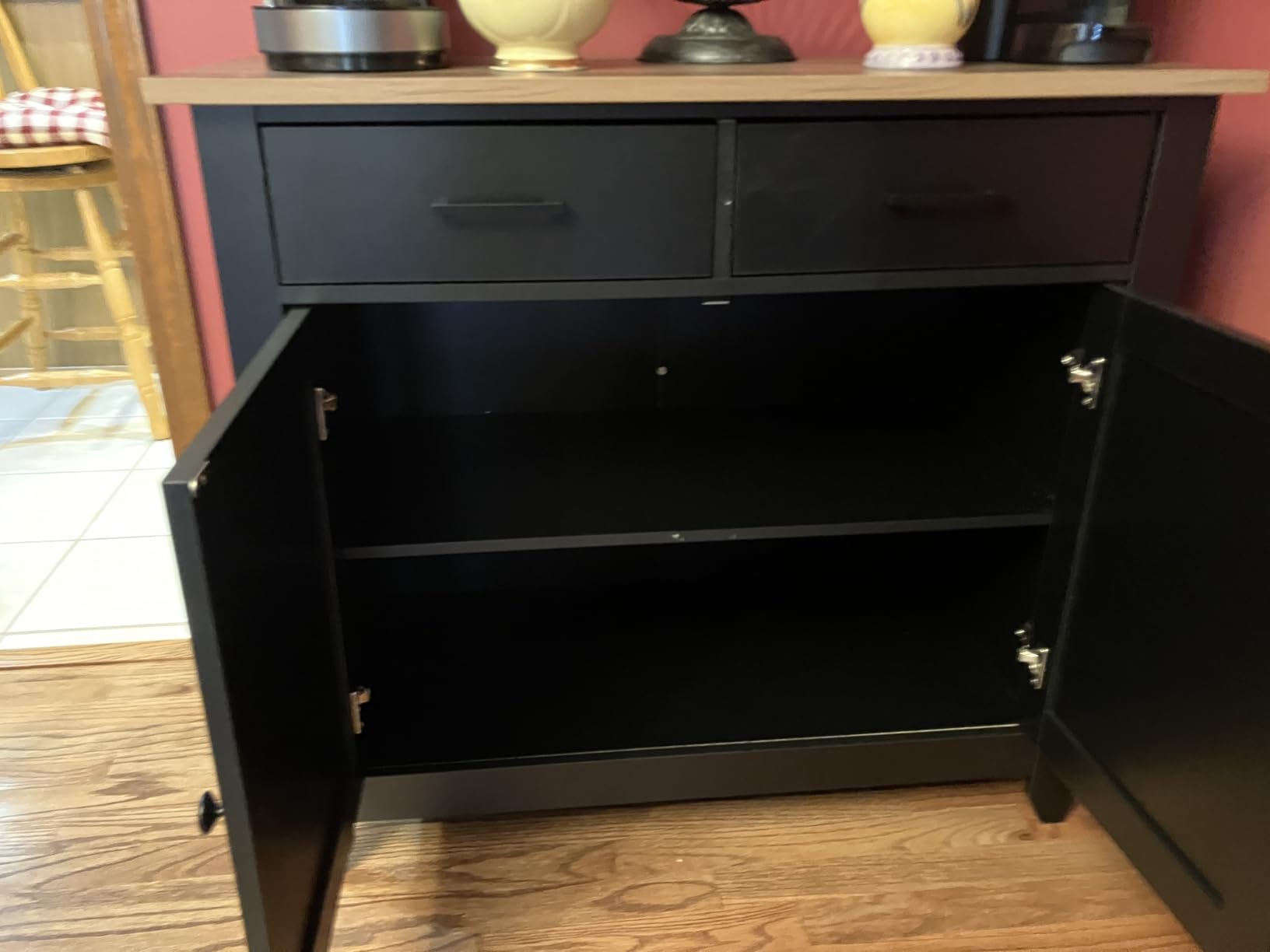 HORSTORS Kitchen Storage Cabinet, Modern Farmhouse Buffet Cabinet with Storage, Coffee Bar with 2 Drawers and 2 Doors, Floor Sideboard Buffet for Living Room, Dining Room, Bathroom, Ivory White customer photo 2