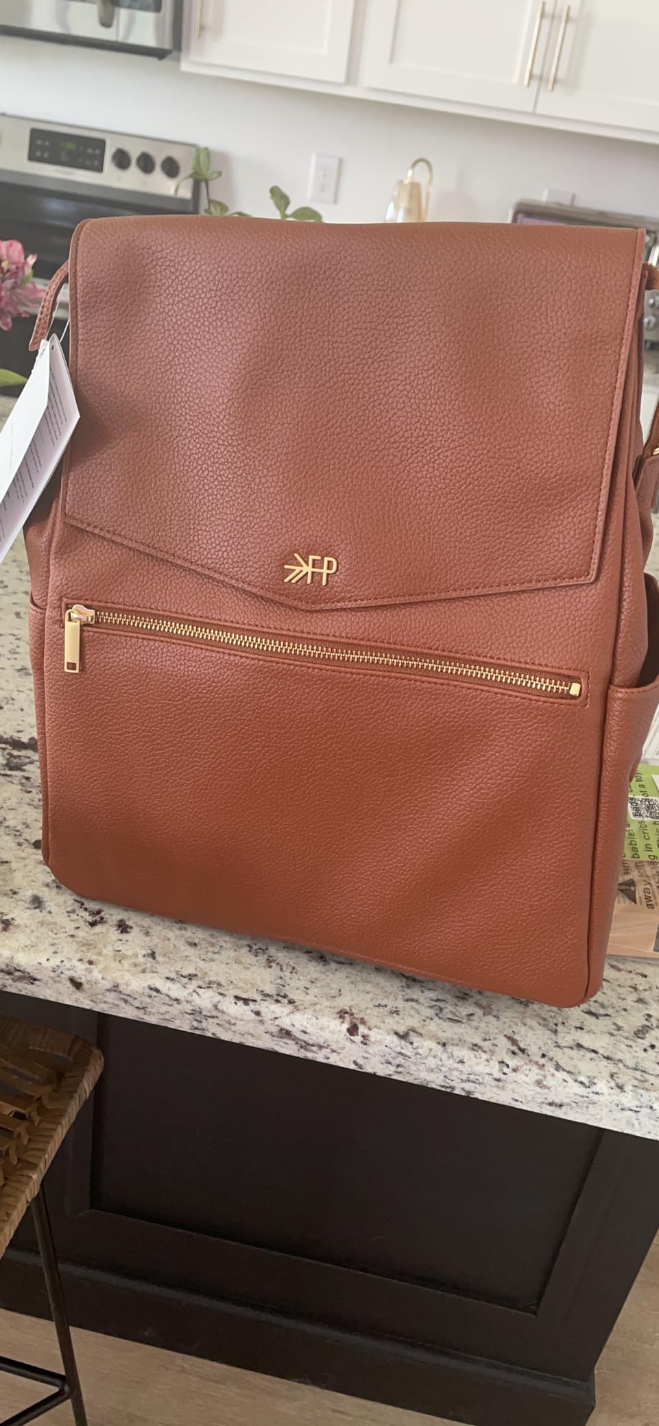 Freshly Picked Classic Diaper Bag II Backpack - Premium Vegan Leather, Large Capacity Baby Bag with Changing Pad, Stylish & Functional for Moms & Dads, Cognac customer photo 2