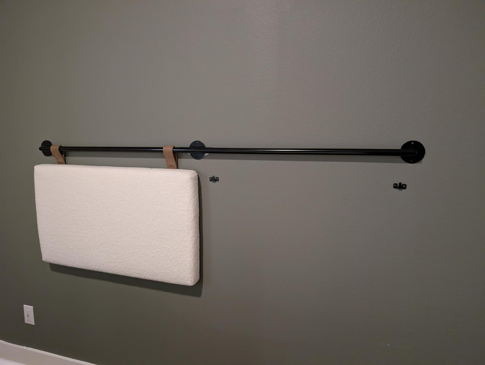 Nathan James Charlie Wall Mount Hanging Upholstered Headboard, Queen, White Boucle with Brown Faux Leather Straps customer photo 2