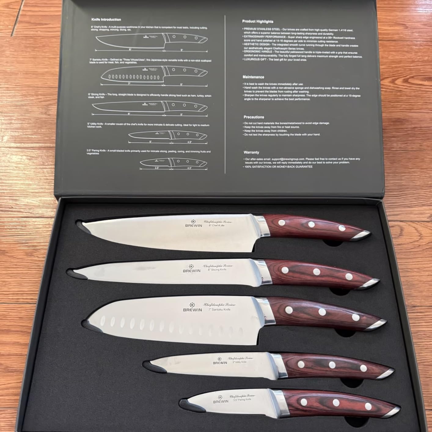 Brewin CHEFILOSOPHI Japanese Chef Knife Set 5 PCS with Elegant Red Pakkawood Handle Ergonomic Design, Professional Ultra Sharp Kitchen Knives for Cooking High Carbon Stainless Steel customer photo 1