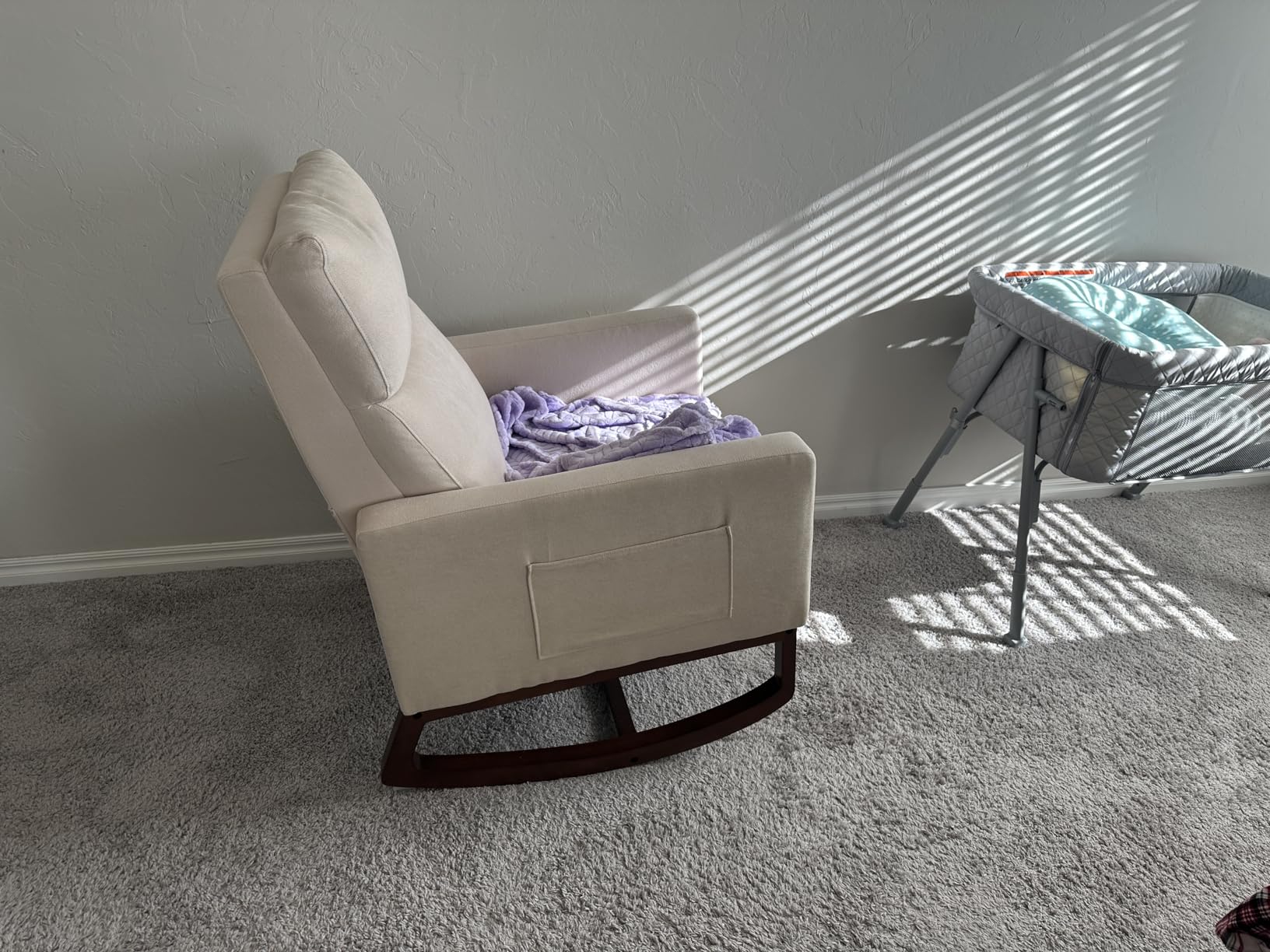 Yaheetech Rocking Living Room Chair, Upholstered Glider Chair with Side Pocket, Modern Accent Chair with High Back Comfy Armchair for Living Room Bedroom Lounge Nursery, Beige customer photo 2