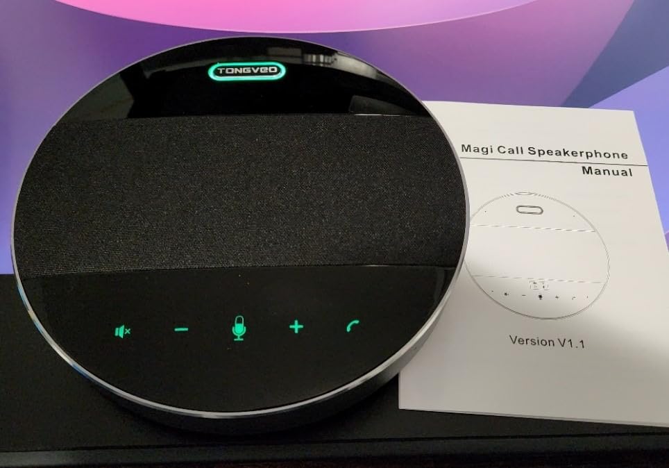 TONGVEO Bluetooth Speakerphone Conference Microphones, Wireless Conference Speaker 360°Voice Pick up with 4 AI Noise Cancellation Mics USB/Dongle/Bluetooth Connection 8 Hour Call Time for 8-12 People customer photo 1
