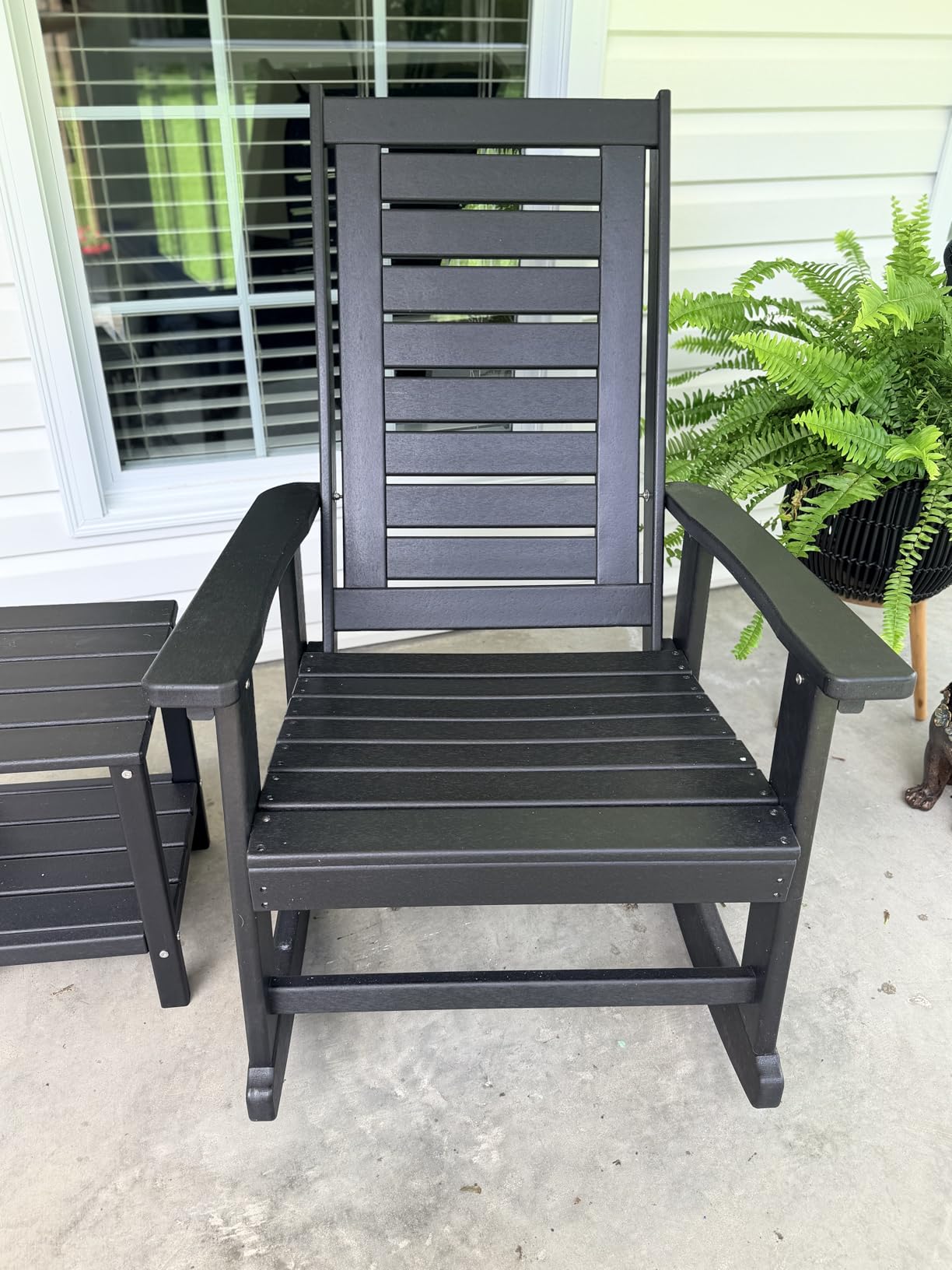 GREENVINES Outdoor Rocking Chairs | Set of 2 | Porch Rocker | HDPE Plastic | Black | Oversized Rockers | High Back | Big & Tall | Ladder Back | for Patio Outside Backyard Balcony customer photo 2