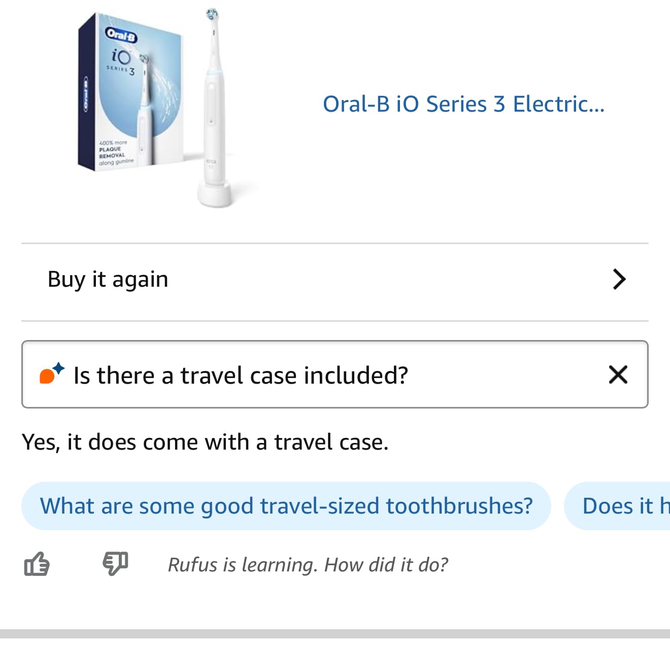 Oral-B iO3 Clean & Protect Rechargeable Electric Toothbrush, 3 Cleaning Modes, White customer photo 1