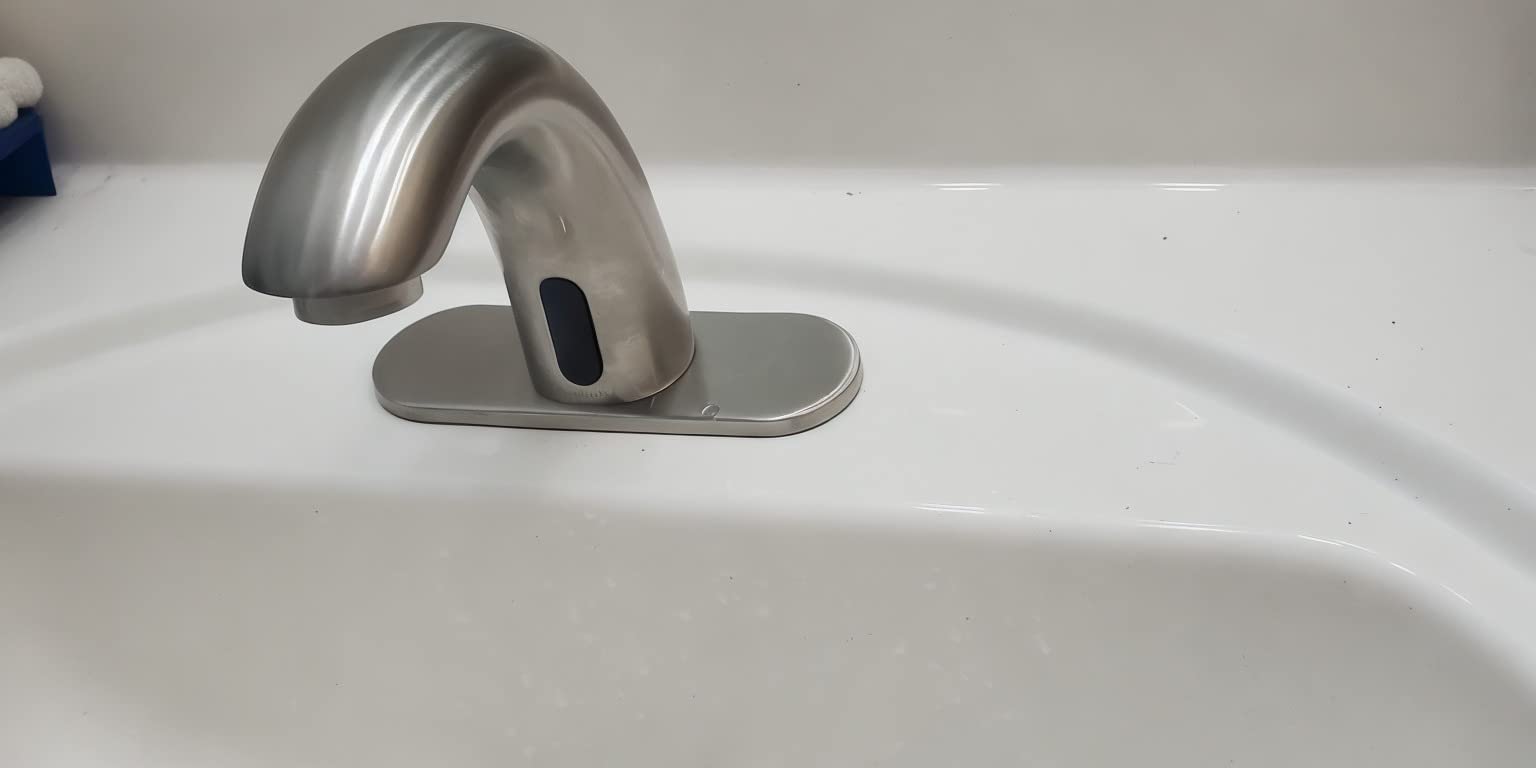 Chrome Touchless Bathroom Sink Faucet - Automatic Sensor Faucet - Dual Power Supply 110V AC or Battery Operated for Commercial customer photo 1