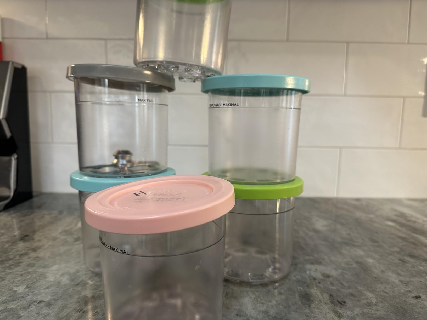 Ninja CREAMi Original Pints 4 Pack, Compatible with NC299AMZ & NC300s Series CREAMi Ice Cream Makers, BPA-Free & Dishwasher Safe, Color Lids, 1 Pint Each, Clear/Grey/Lime/Pink/Aqua, XSKPLD4BCD customer photo 1