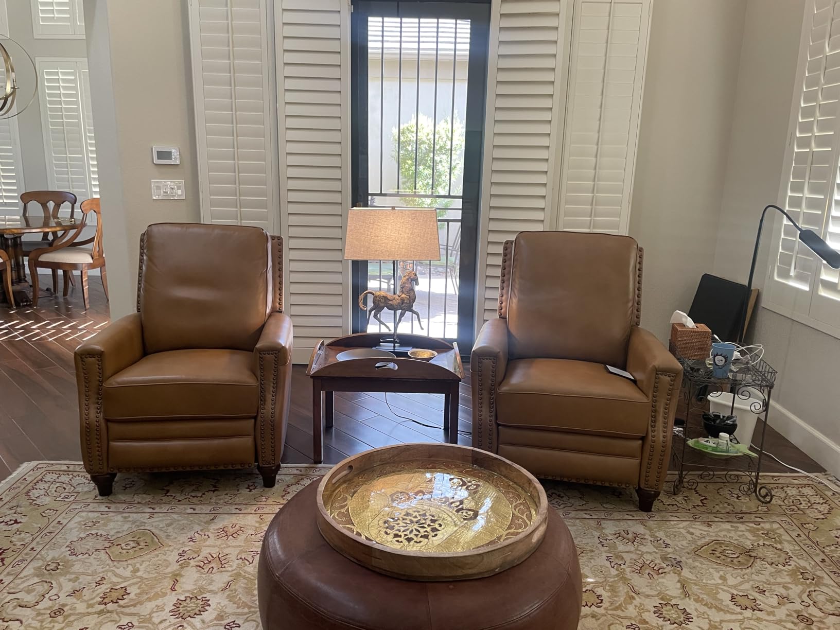 HULALA HOME Genuine Leather Manual Recliner Chair with Adjustable Backrest & Footrest, Mid Century Modern Push Back Recliner with Nailhead Trim & Wood Legs-for Living Room Home Theater, Camel customer photo 1