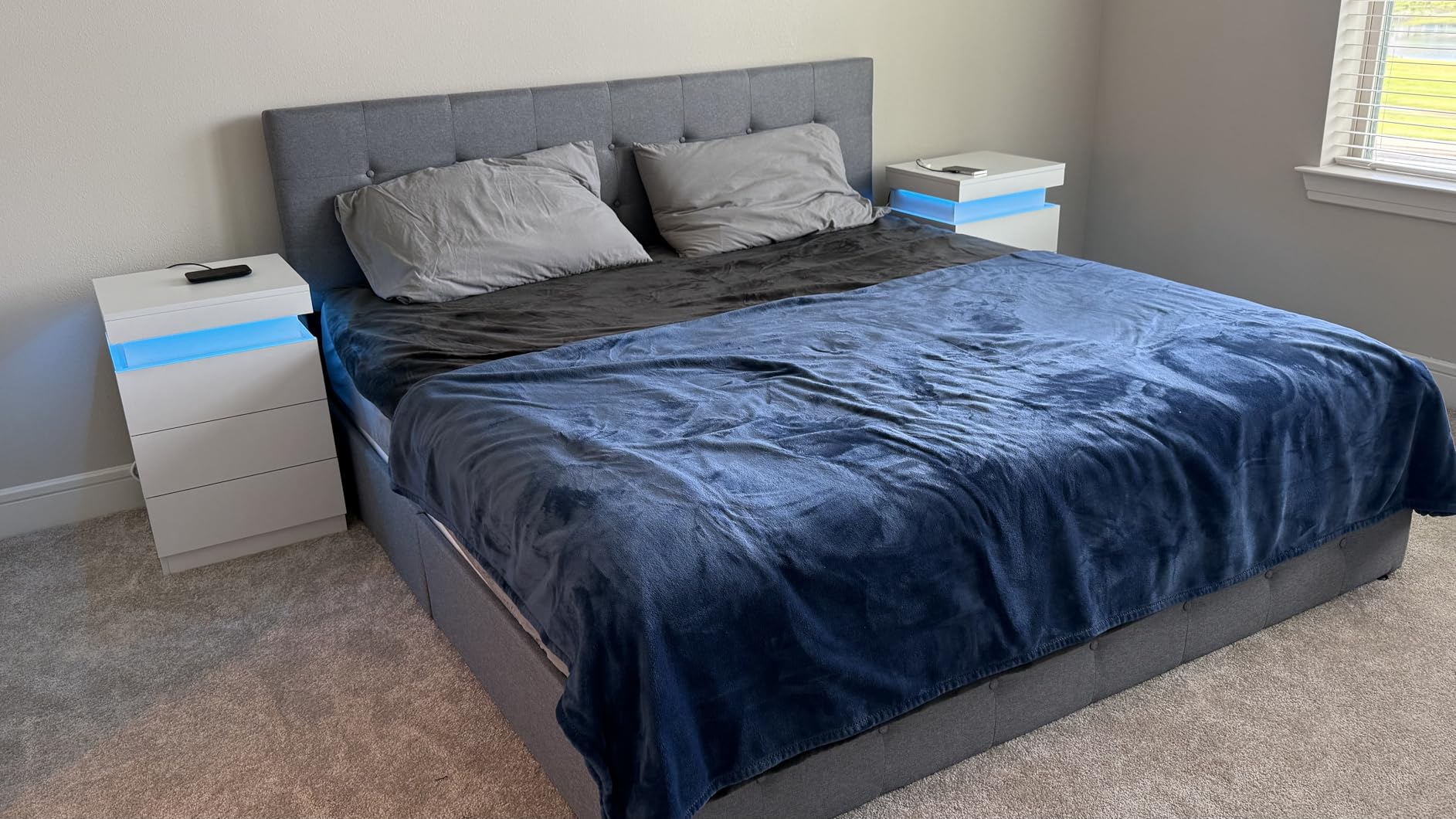 Allewie Upholstered King Size Platform Bed Frame with 4 Storage Drawers and Headboard, Diamond Stitched Button Tufted, Mattress Foundation with Wooden Slats Support, No Box Spring Needed, Dark Grey customer photo 2