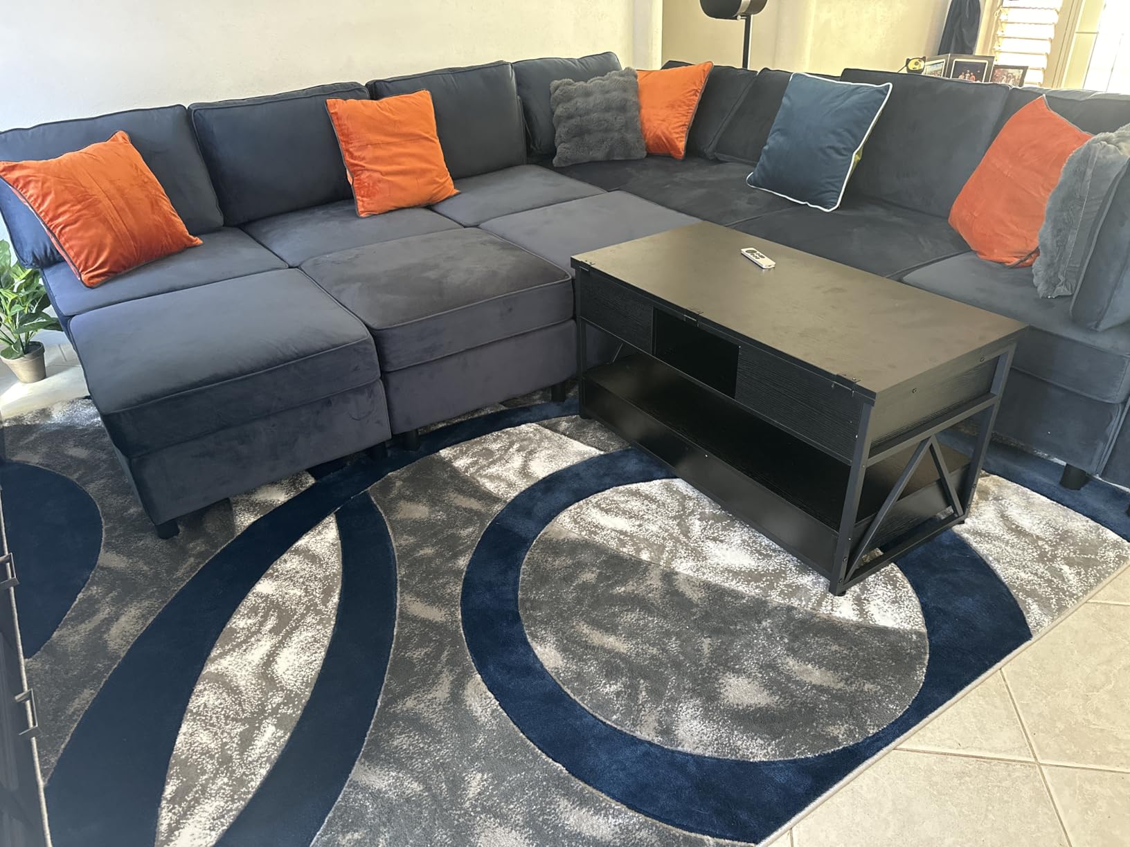 Belffin Modular Sectional Sofa with Ottomans Velvet Reversible Sleeper Sectional Sofa with Chaise Modular Sleeper Sofa Bed with Storage Seat, Blue customer photo 2