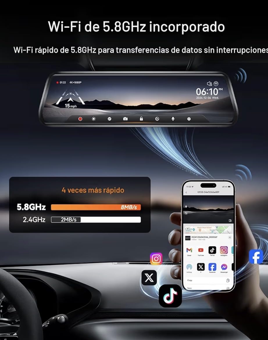 WOLFBOX G930 10'' Rear View Mirror Camera with 5.8GHz WiFi, 4K Dash Cam Front and Rear with WDR, Touch Screen Rearview Mirror Backup Camera, Parking Monitor, Reverse Assist, Includes 64GB Card & GPS customer photo 2