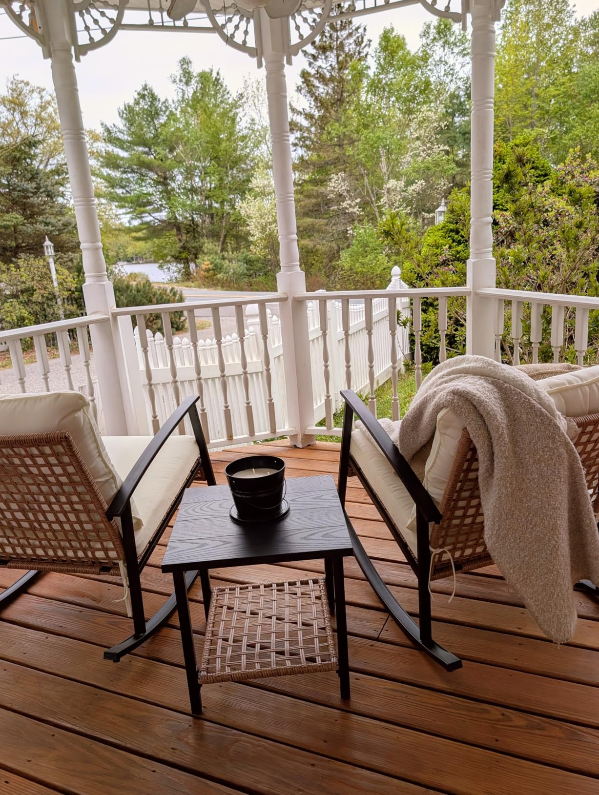 LAUSAINT HOME 3-Piece Rocking Bistro Set, Outdoor Patio Furniture with Thick Cushions and 2-Tier Coffee Table, Oversize Rattan Conversation Set for Garden, Balcony, Backyard (Beige) customer photo 1